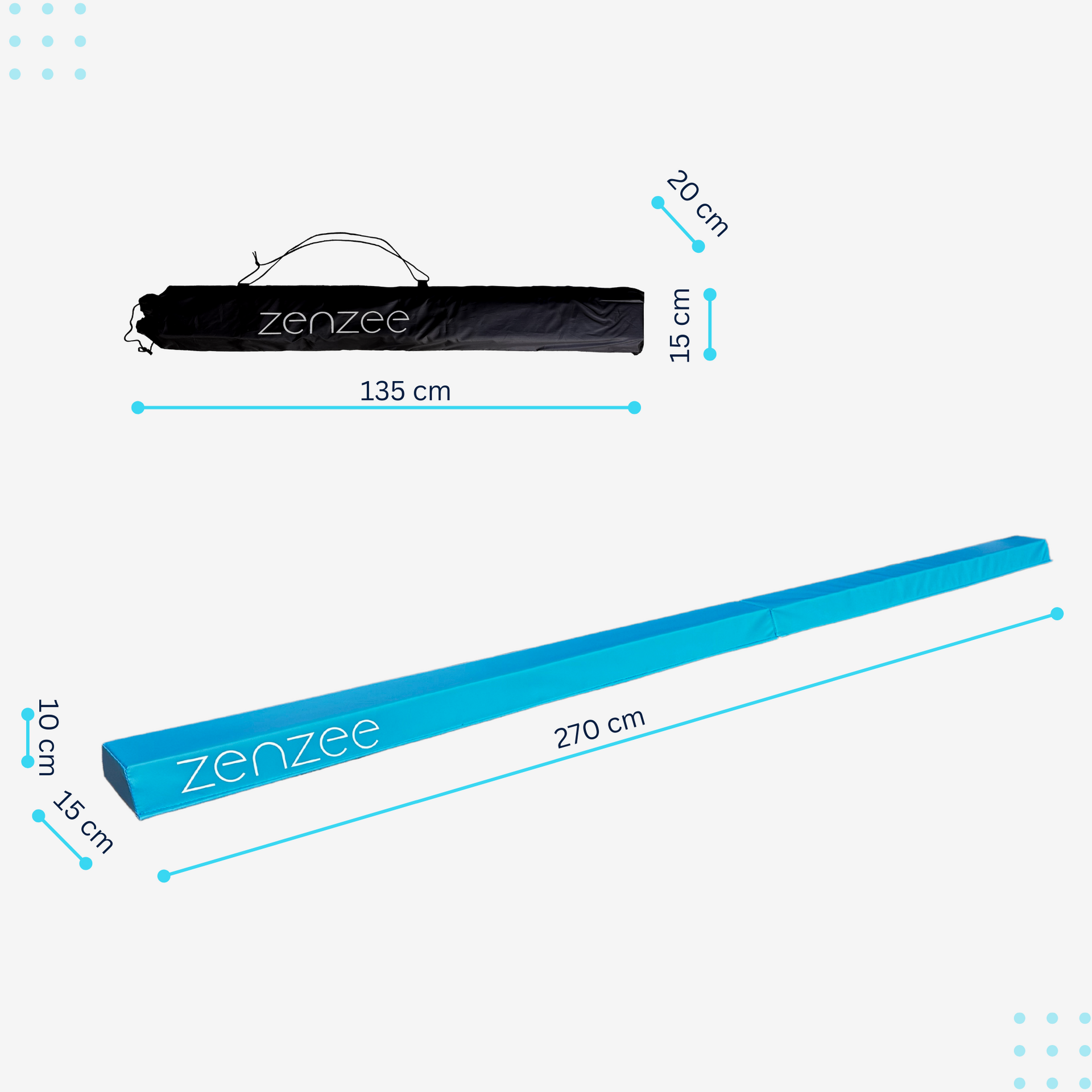 Turnbalk blauw 270 cm met draagtas voor turntraining | Zenzee