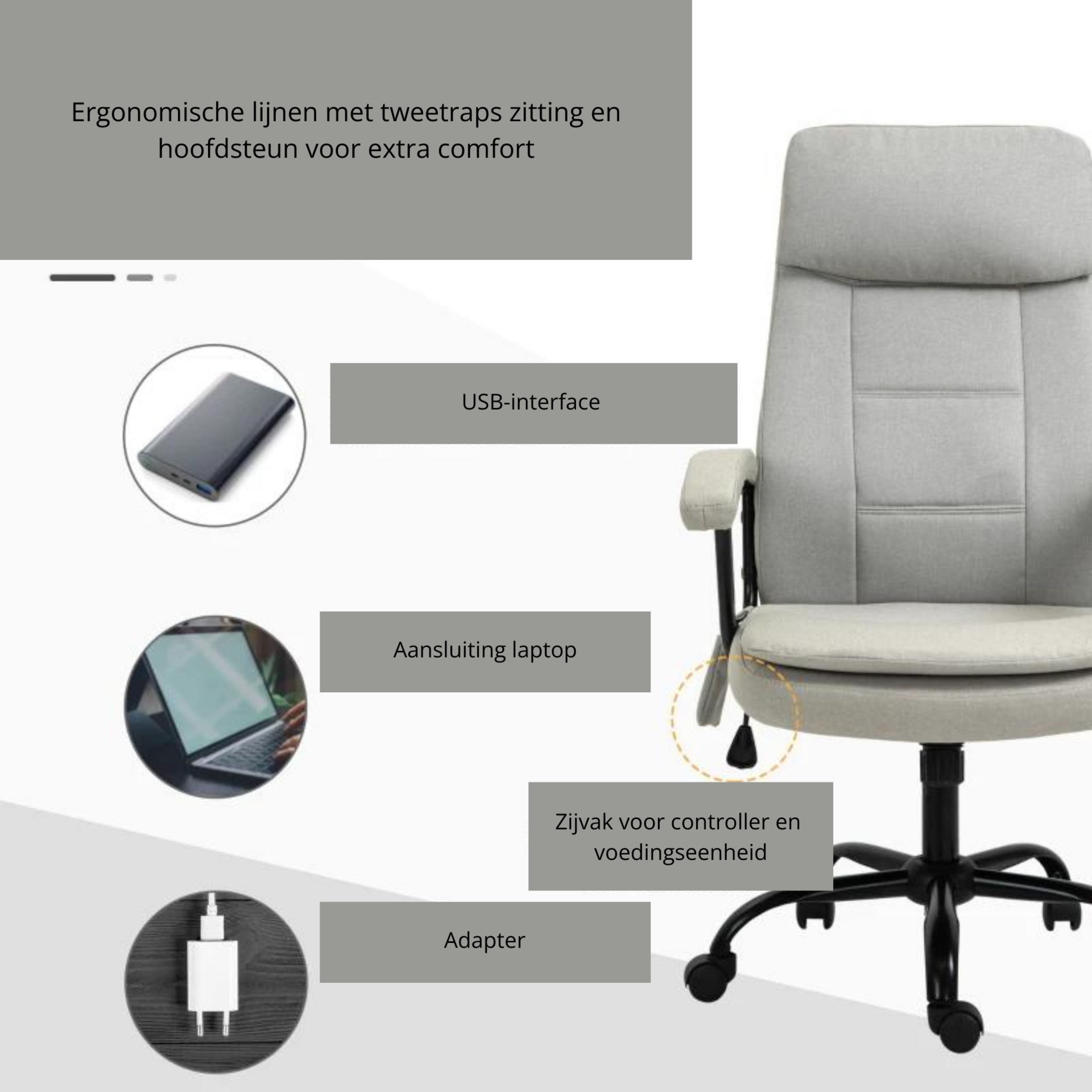 Ergonomische bureaustoel beige met relax- en massagefunctie