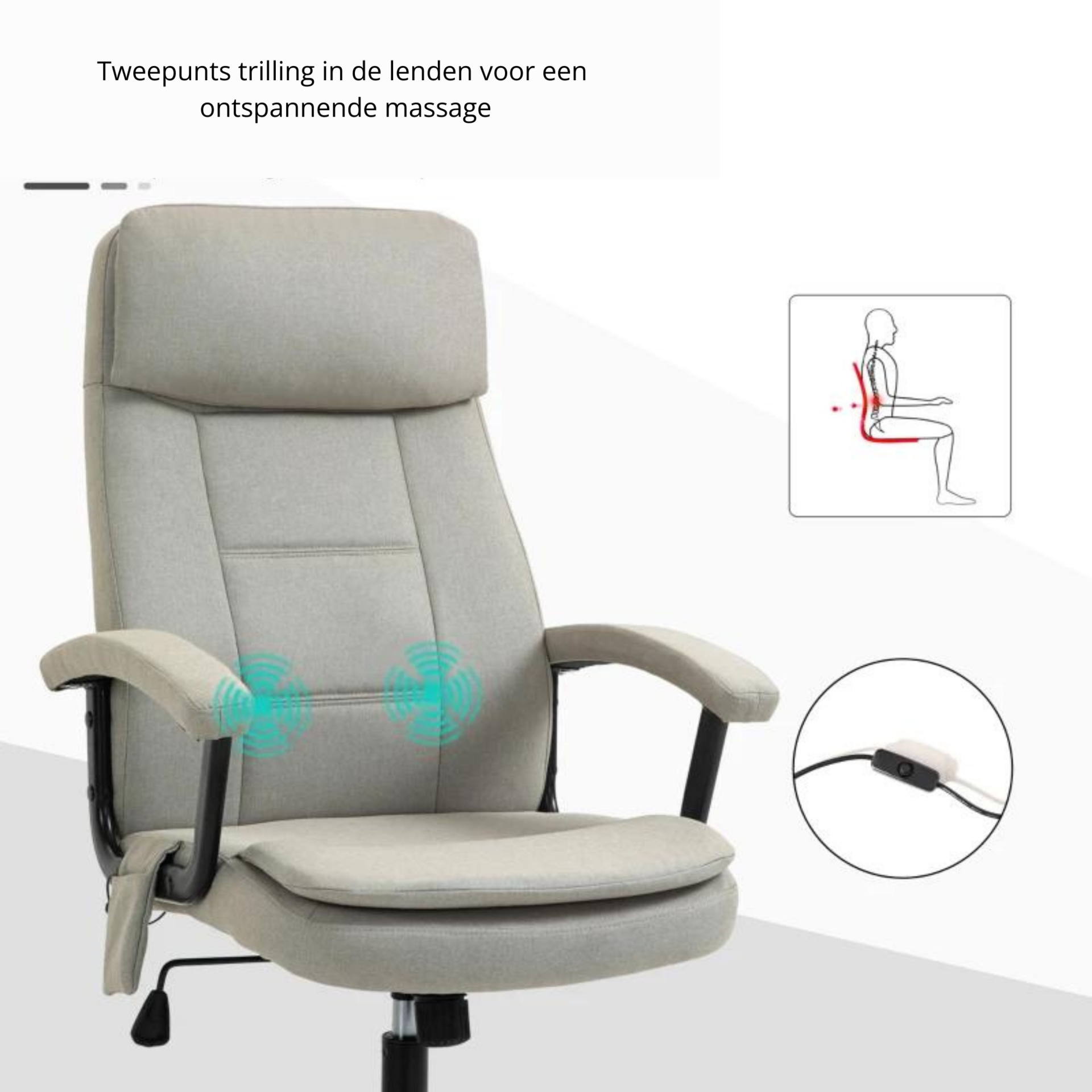 Ergonomische bureaustoel beige met relax- en massagefunctie