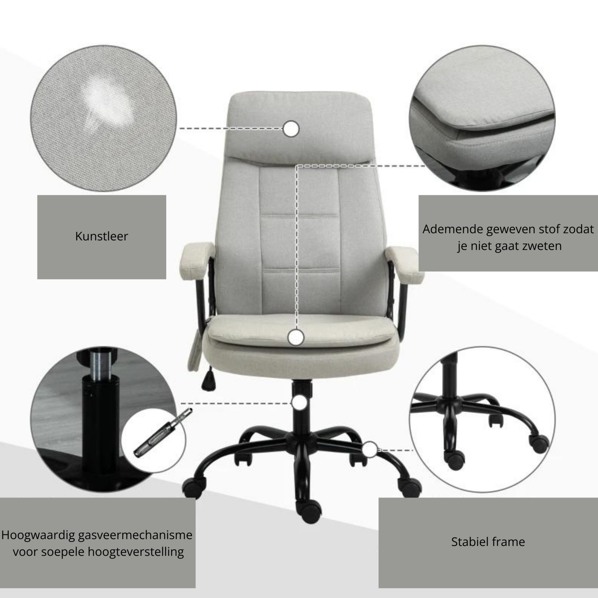 Ergonomische bureaustoel beige met relax- en massagefunctie