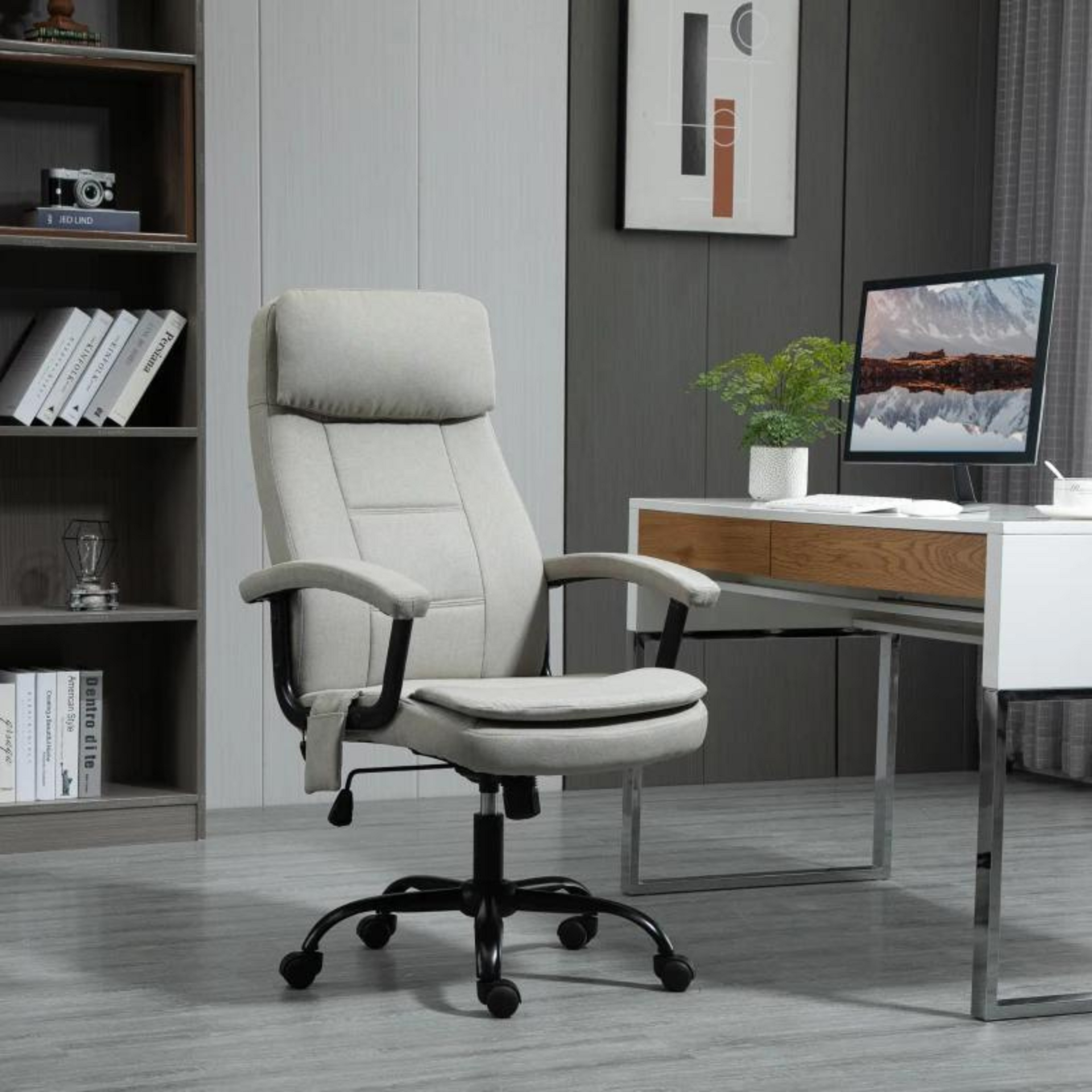 Ergonomische bureaustoel beige met relax- en massagefunctie
