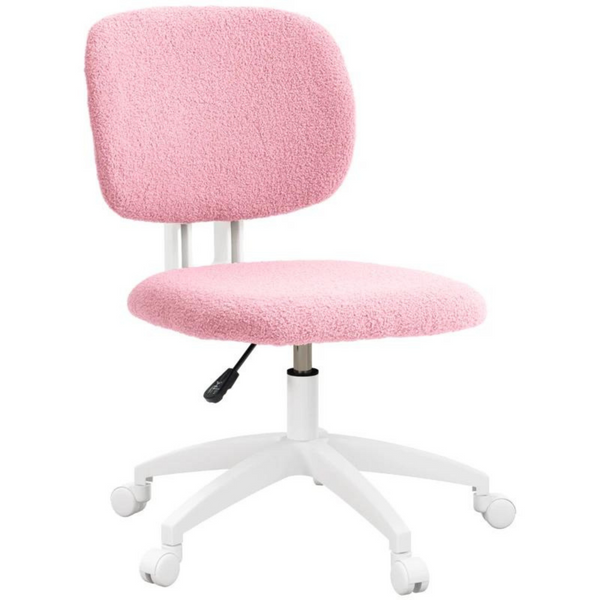 Ergonomische bureaustoel roze-wit met pluche bekleding