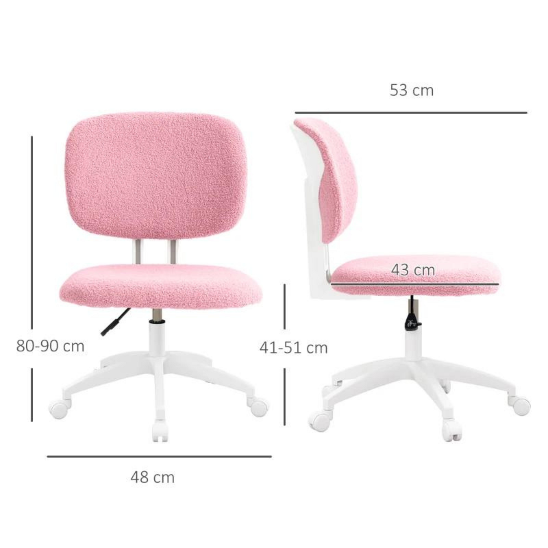 Ergonomische bureaustoel roze-wit met pluche bekleding
