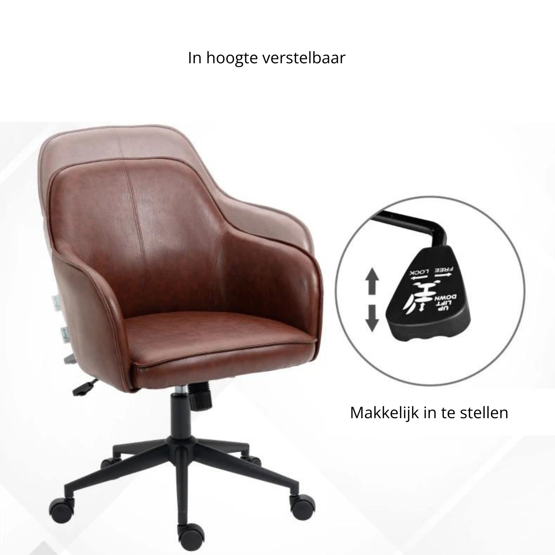 Ergonomische bureaustoel met schommelfunctie in vintage bruin