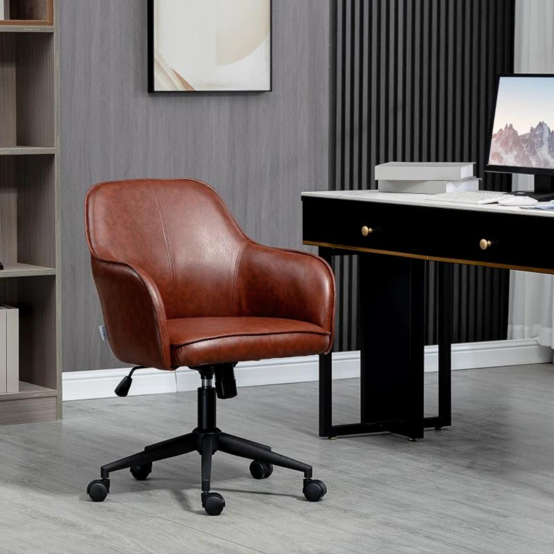 Ergonomische bureaustoel met schommelfunctie in vintage bruin