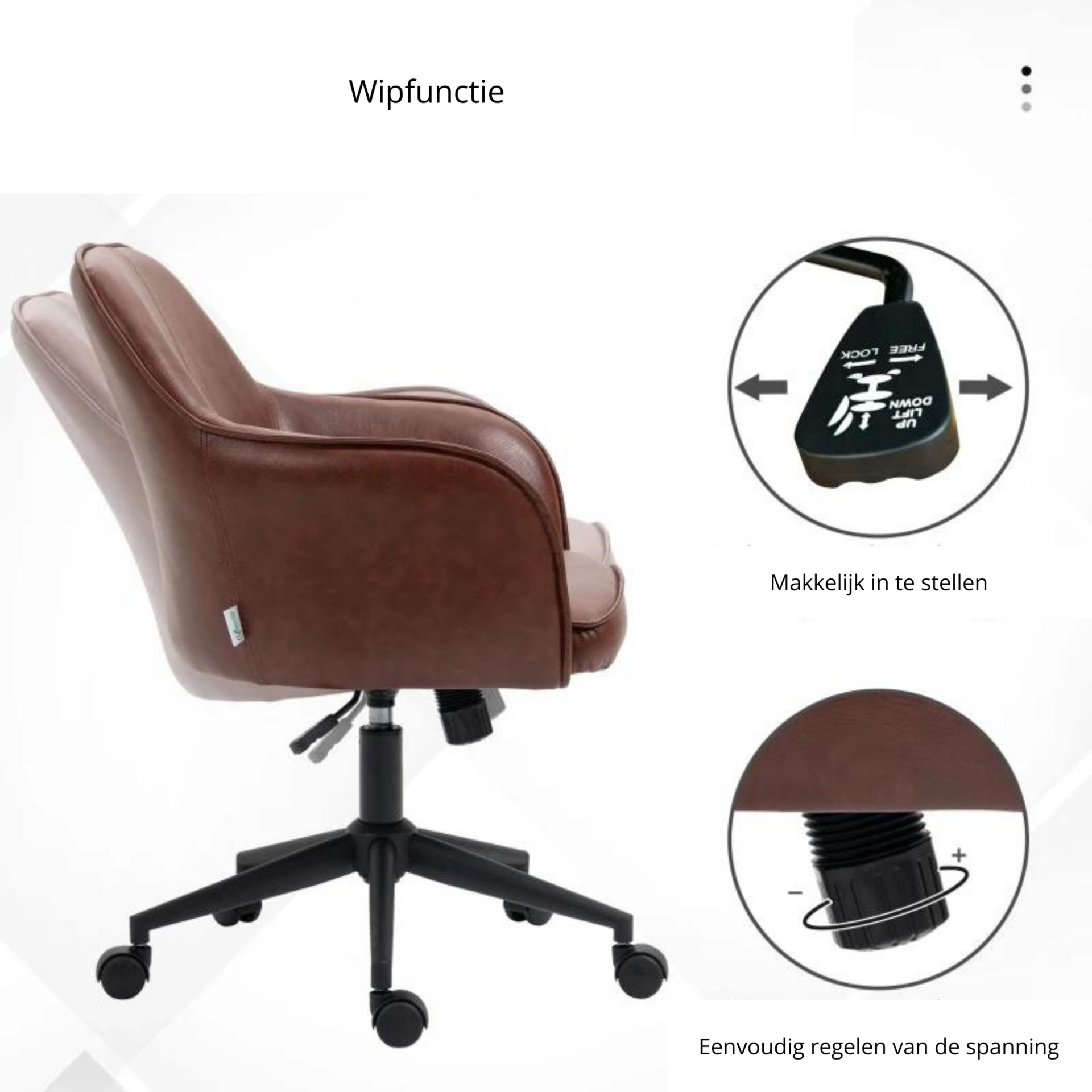 Ergonomische bureaustoel met schommelfunctie in vintage bruin