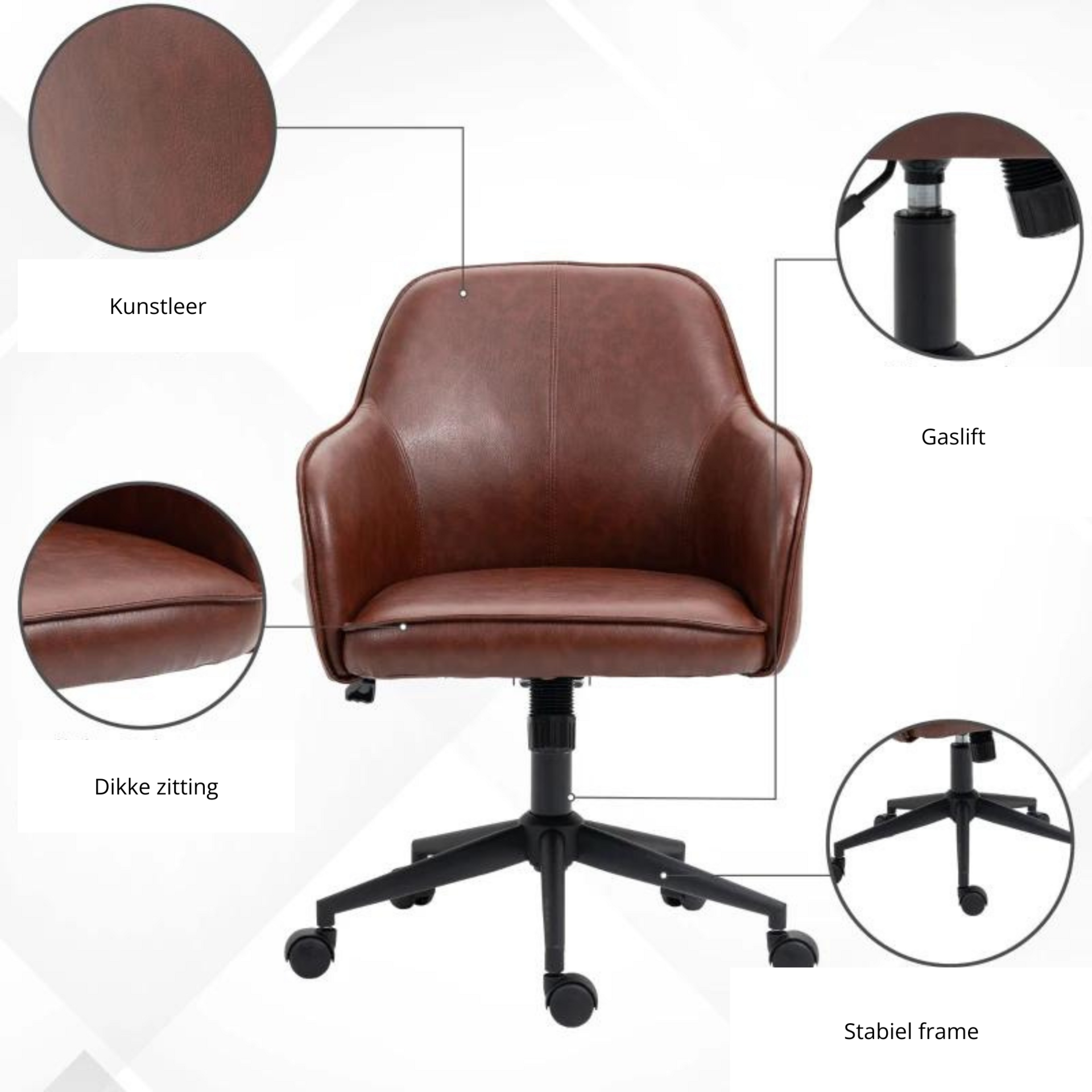 Ergonomische bureaustoel met schommelfunctie in vintage bruin