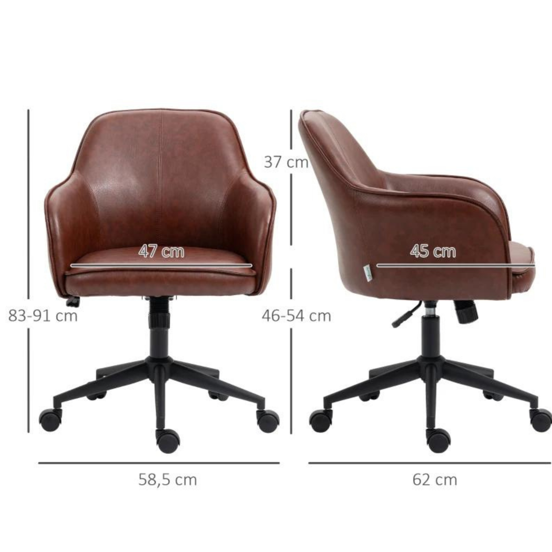 Ergonomische bureaustoel met schommelfunctie in vintage bruin