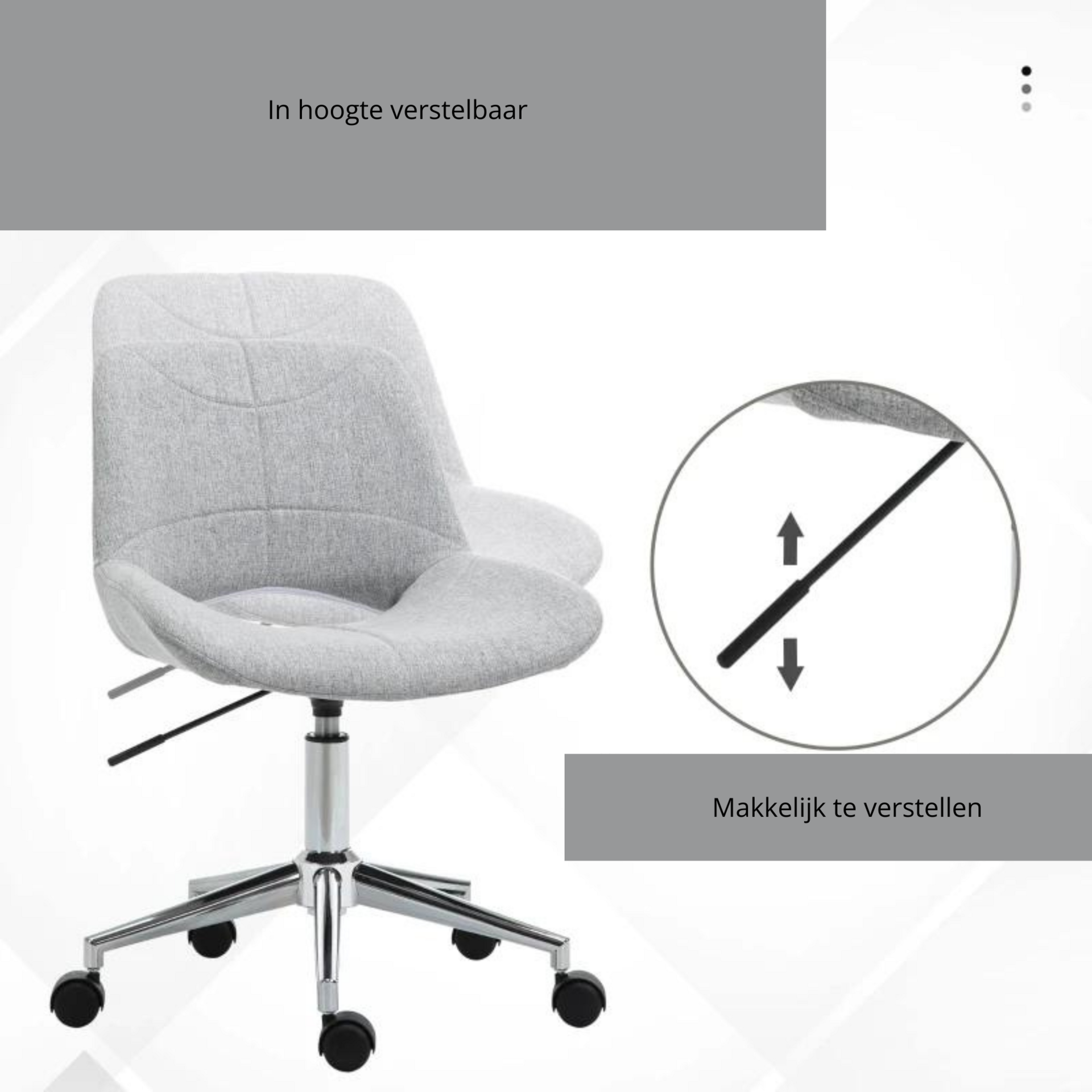 Ergonomische bureaustoel grijs met lage rugleuning