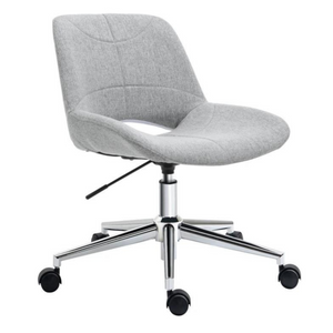 Ergonomische bureaustoel grijs met lage rugleuning, verstelbaar en draaibaar met metalen onderstel en wielen