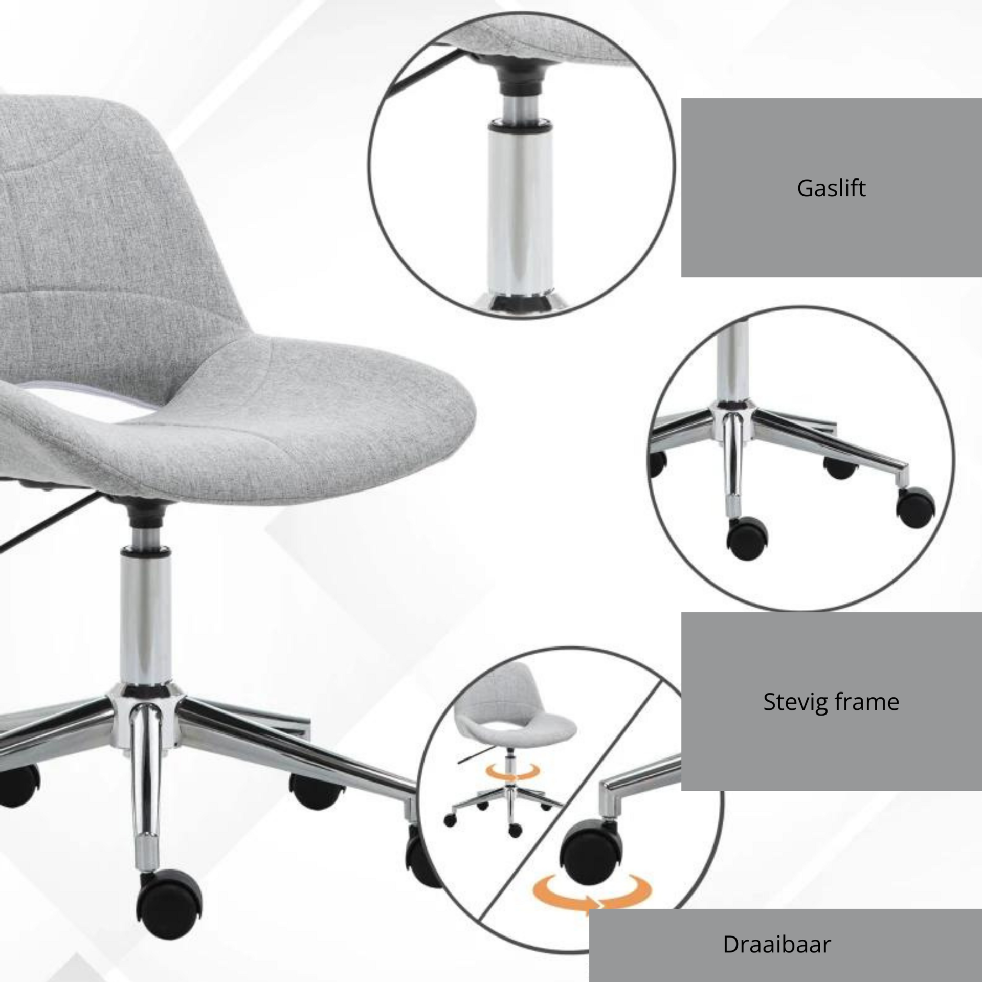 Ergonomische bureaustoel grijs met lage rugleuning