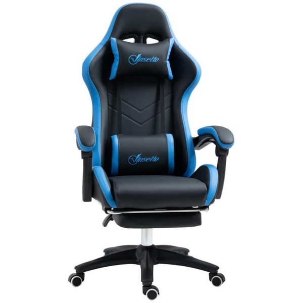 Gamestoel blauw-zwart met ligfunctie en verstelbare voetensteun