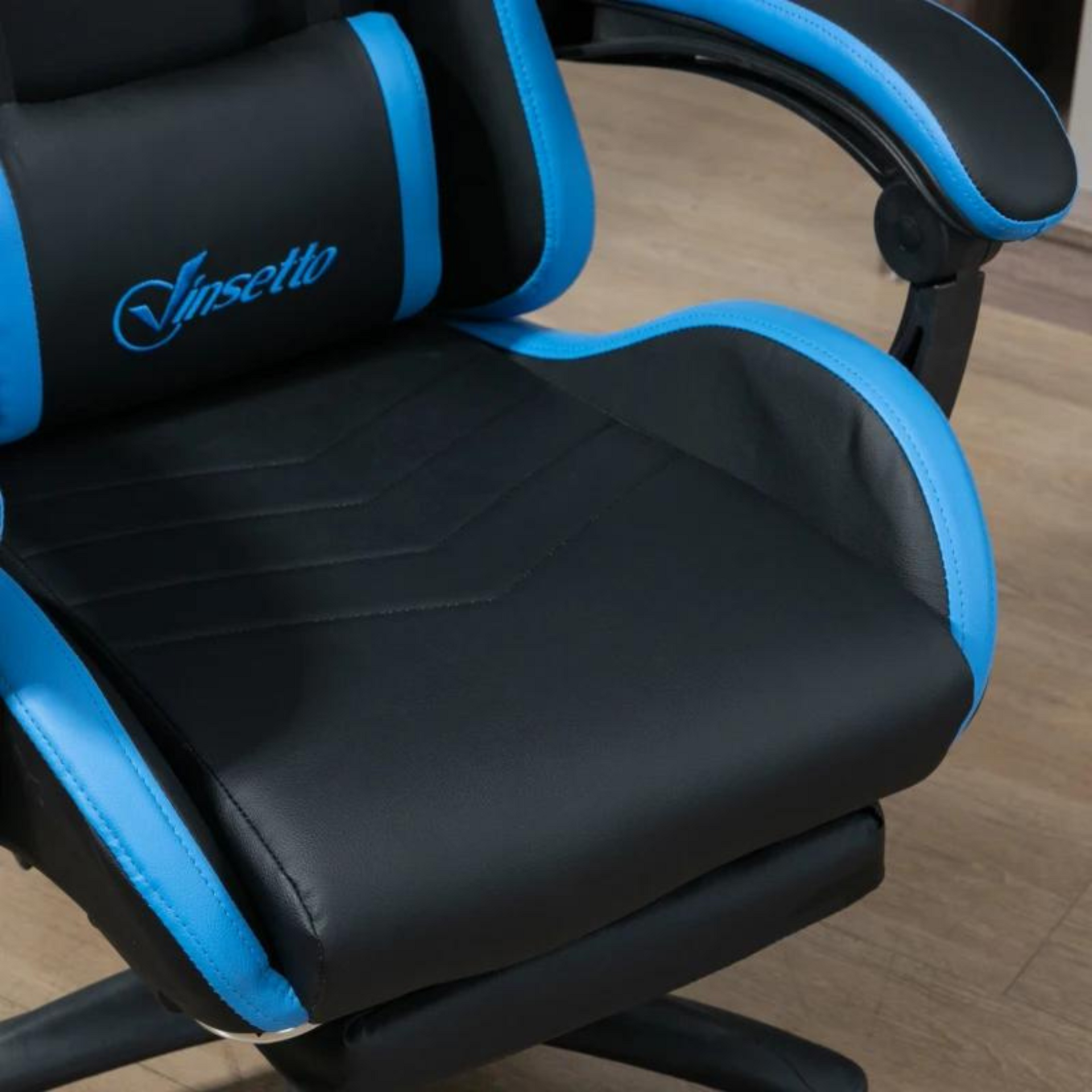 Gamestoel blauw-zwart met ligfunctie en verstelbare voetensteun