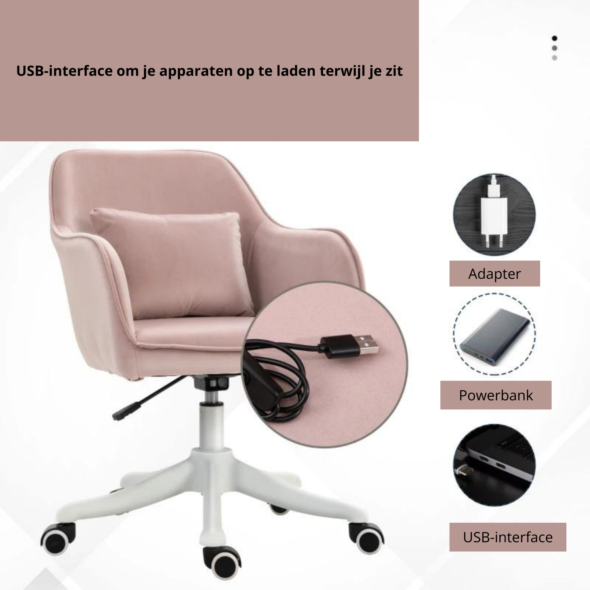 Ergonomische bureaustoel vintage roze met massagefunctie
