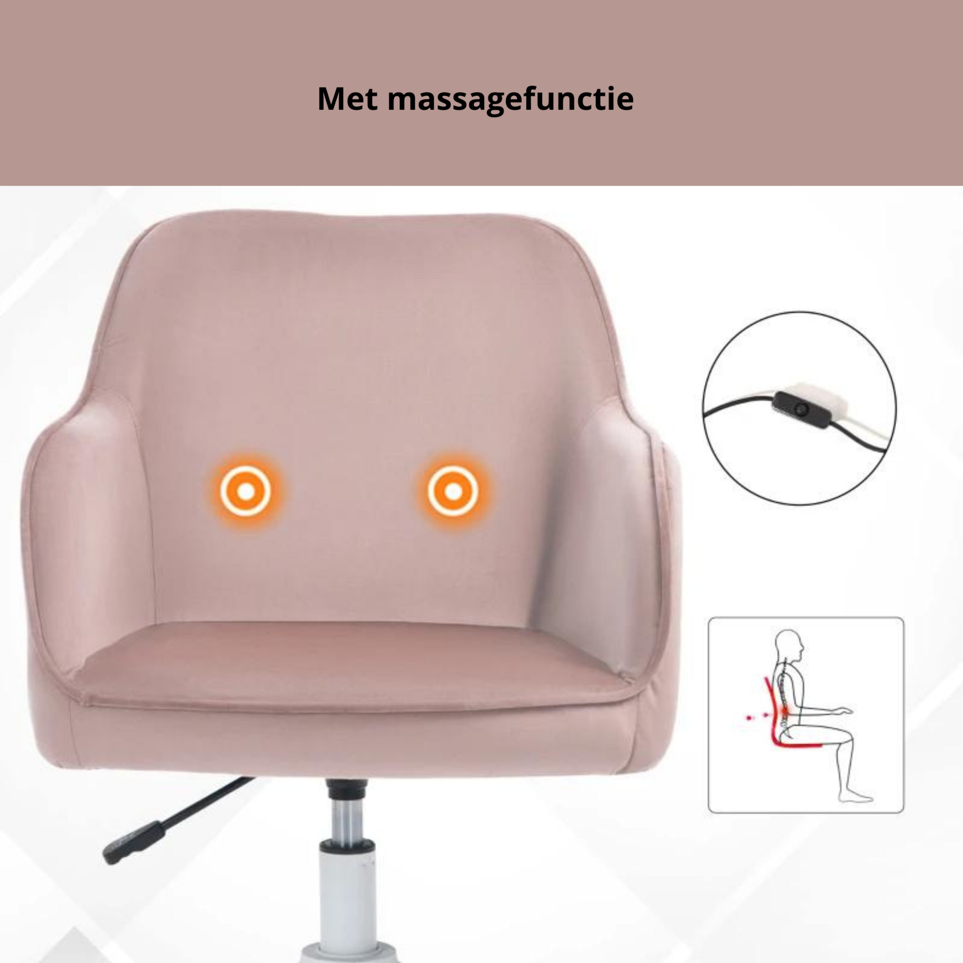 Ergonomische bureaustoel vintage roze met massagefunctie