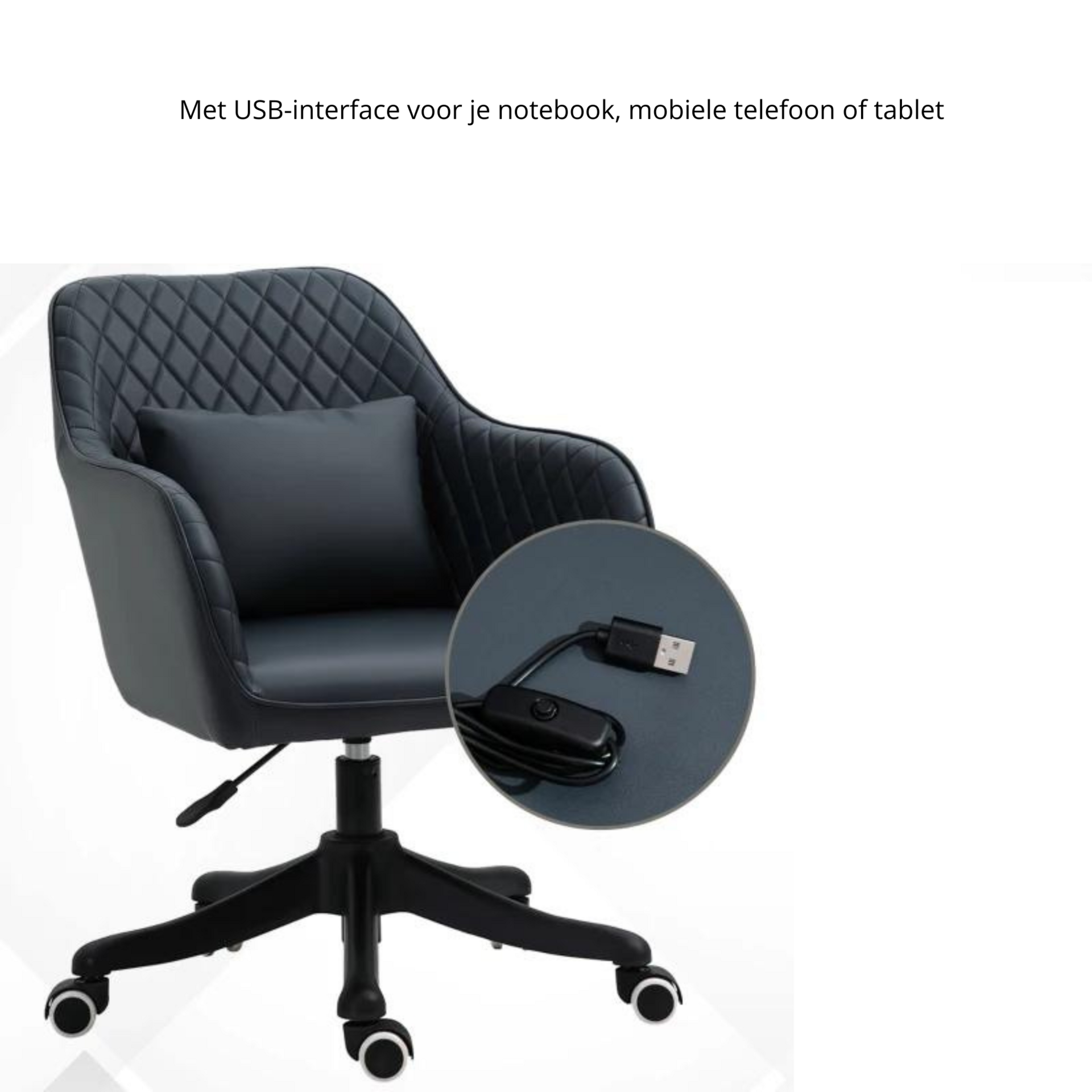 Ergonomische bureaustoel antraciet met massagefunctie en ruitmotief