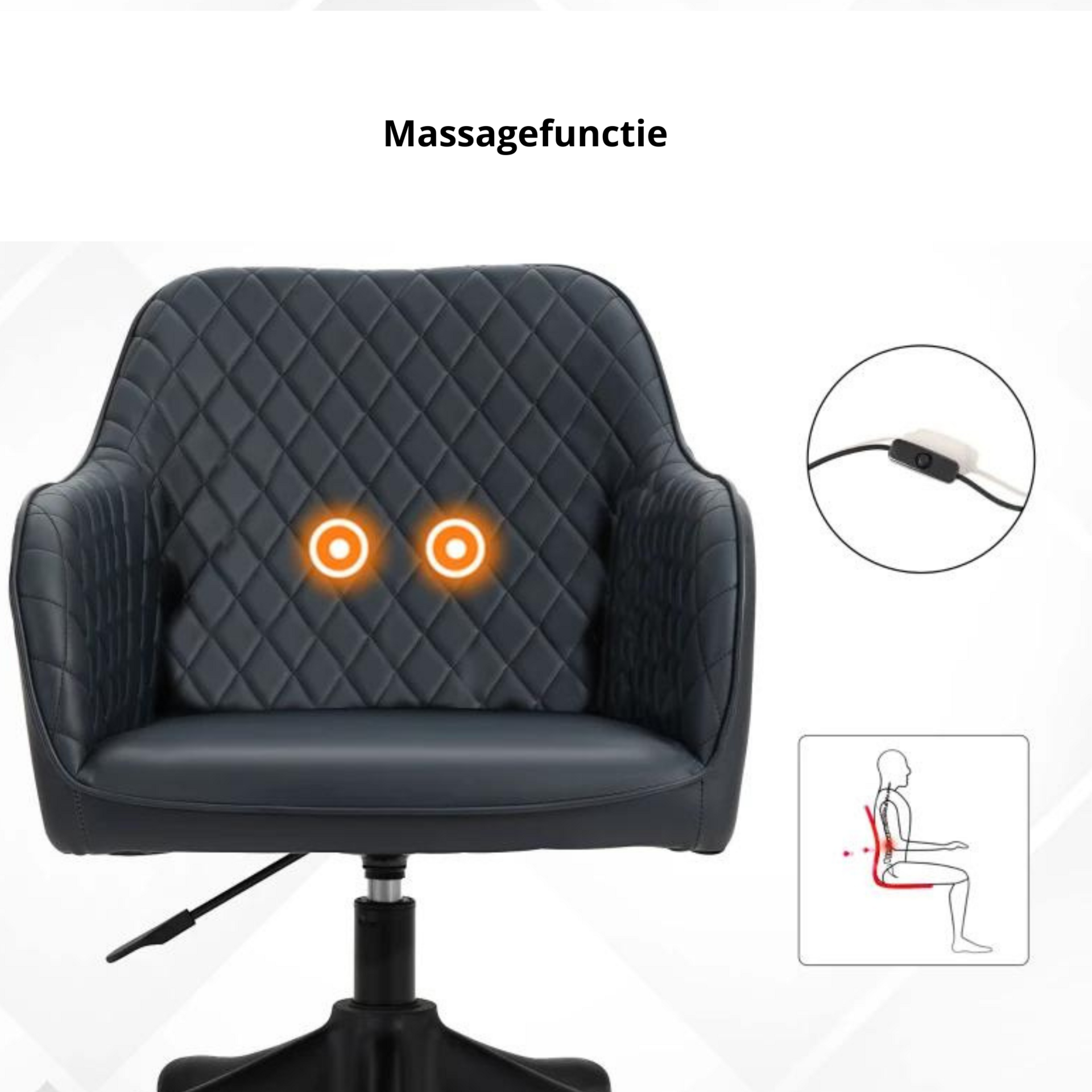 Ergonomische bureaustoel antraciet met massagefunctie en ruitmotief