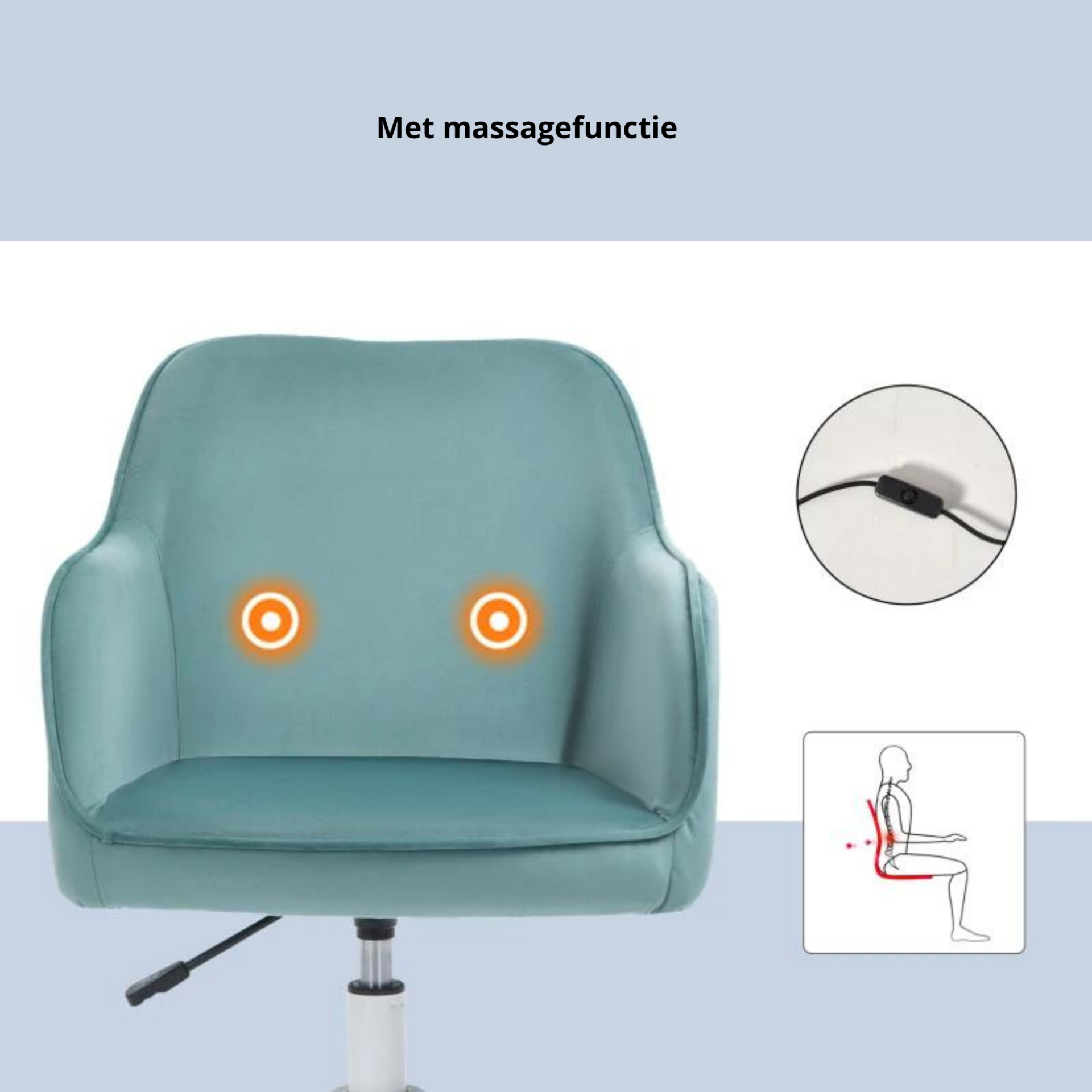 Ergonomische bureaustoel vintage groen met massagefunctie