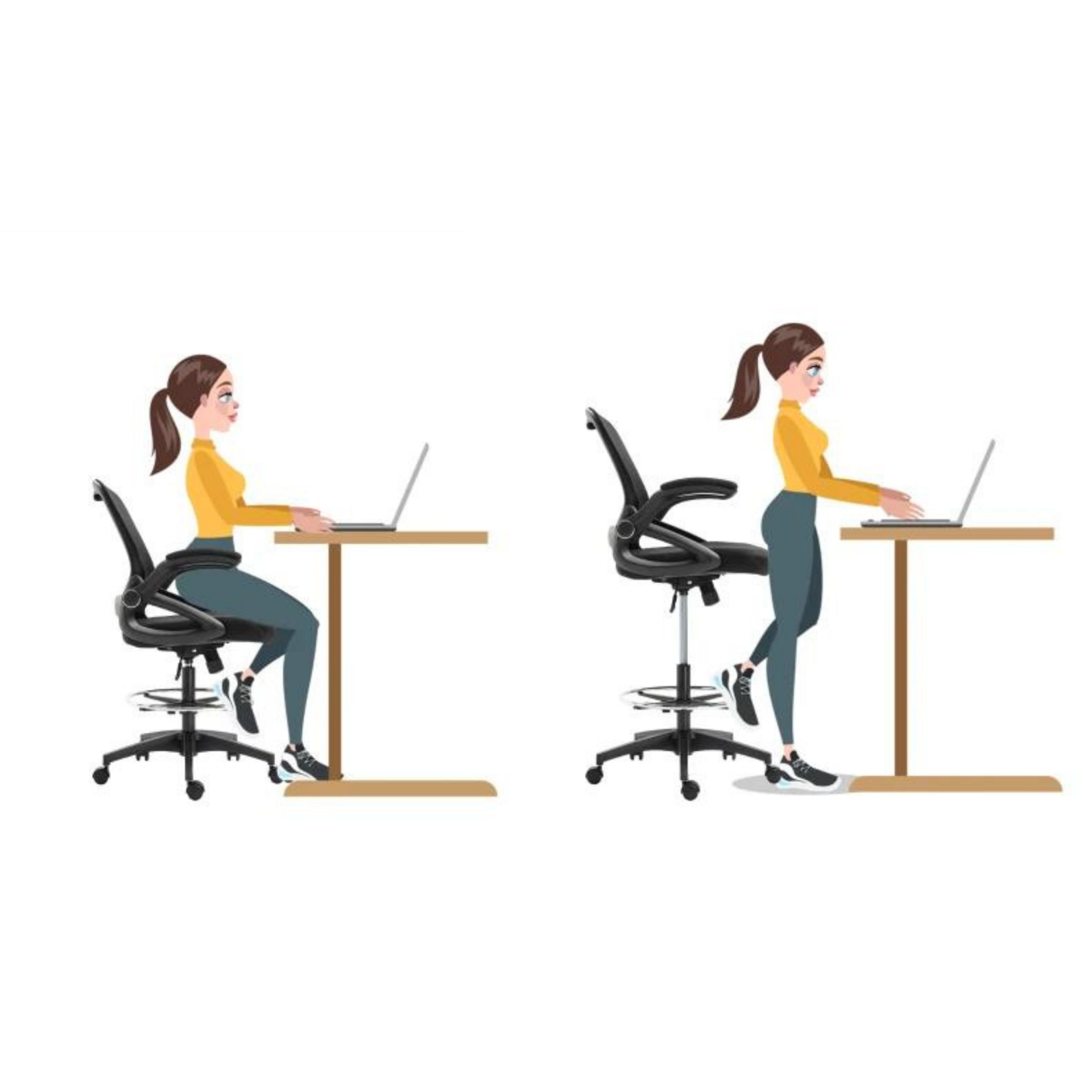 Comfortabele ergonomische bureaustoel met sta-op functie in zwart