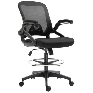 Comfortabele ergonomische bureaustoel met sta-op functie in zwart met ademende rugleuning en verstelbare armleuningen schuinaanzicht