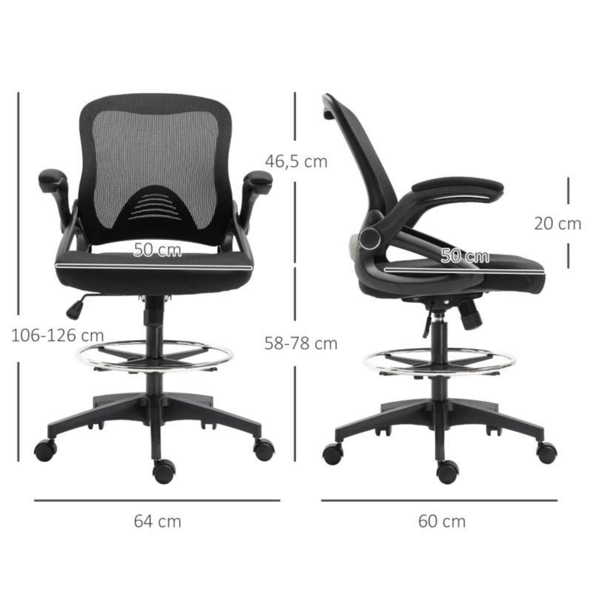 Comfortabele ergonomische bureaustoel met sta-op functie in zwart