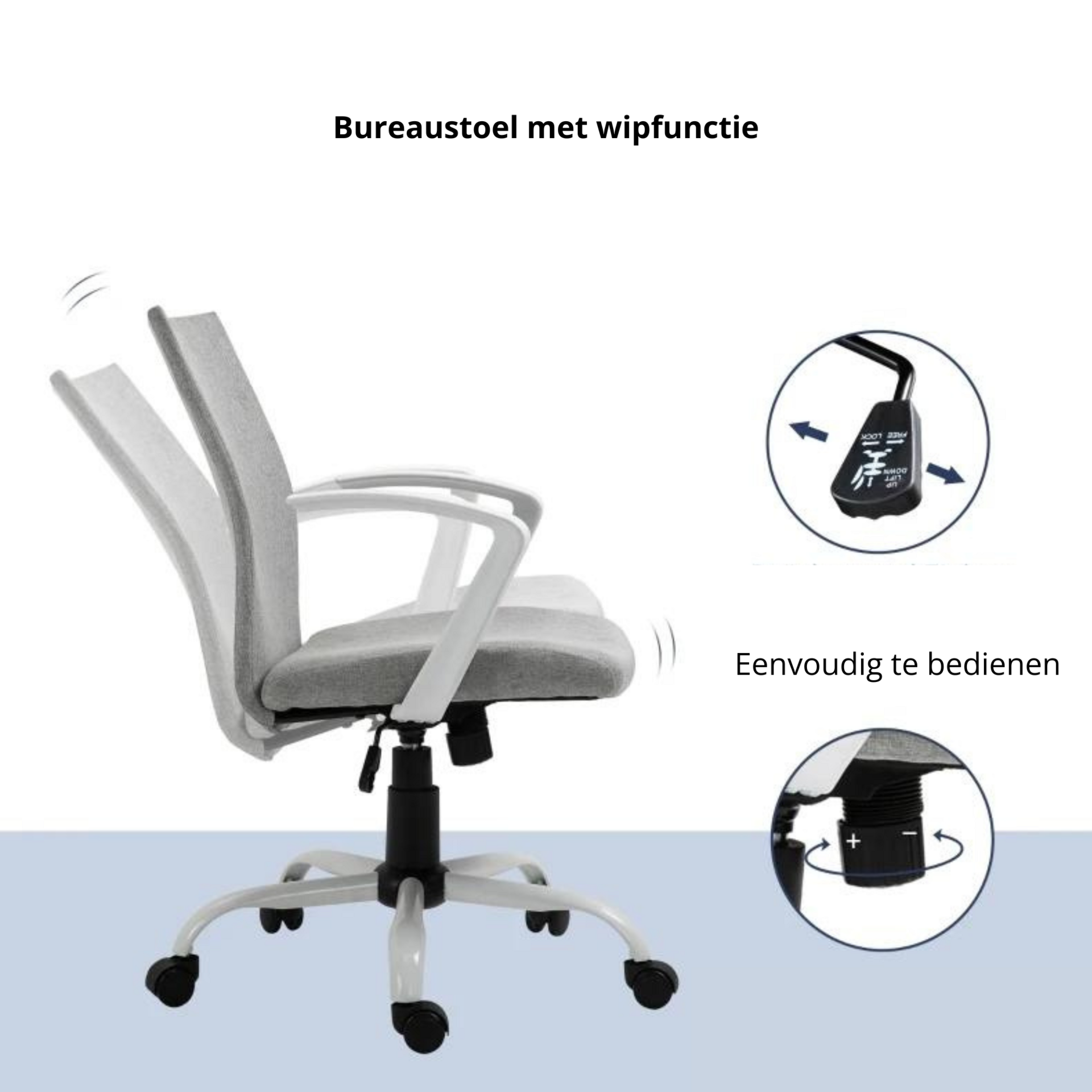 Ergonomische bureaustoel grijs met linnenlook stof en schommelfunctie