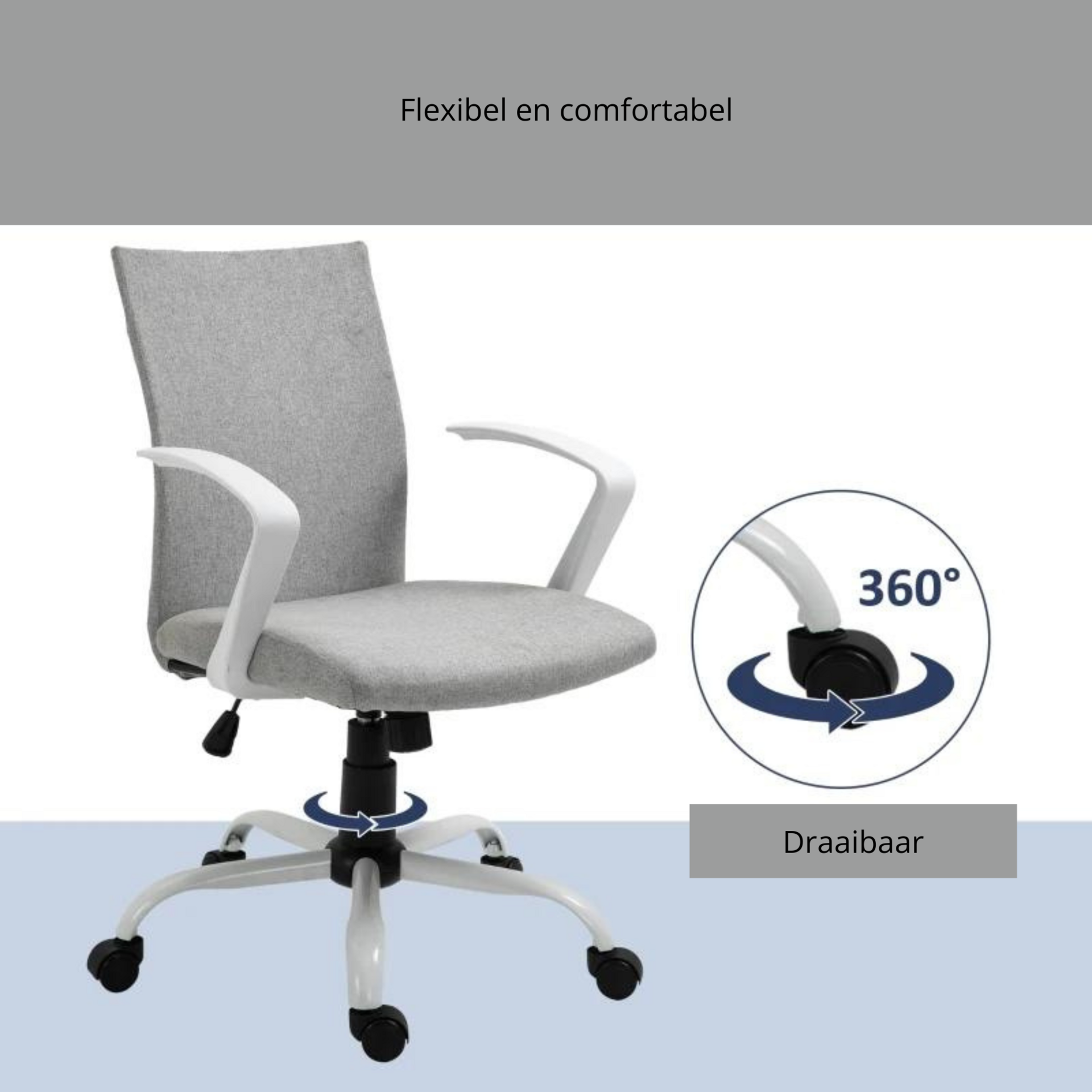 Ergonomische bureaustoel grijs met linnenlook stof en schommelfunctie