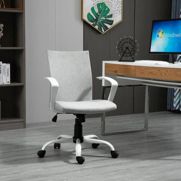 Ergonomische bureaustoel grijs met linnenlook stof en schommelfunctie