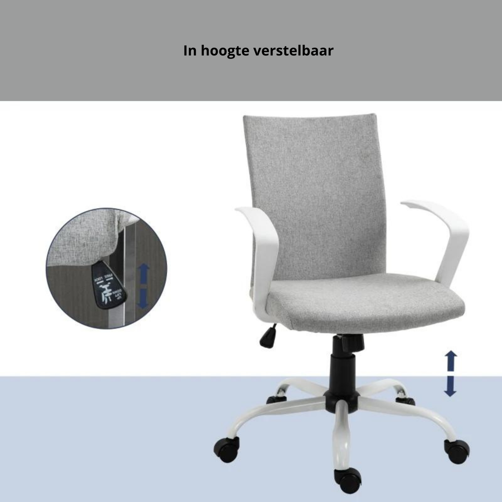 Ergonomische bureaustoel grijs met linnenlook stof en schommelfunctie