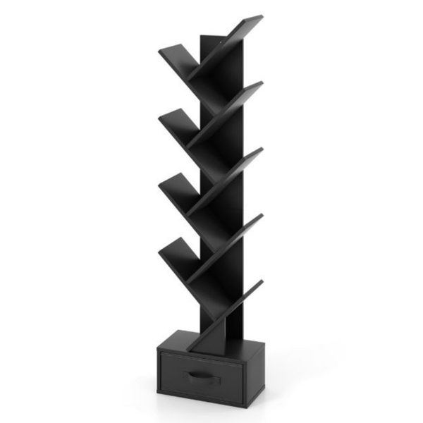 Boekenkast met 8 schappen in zwart, 38x22x150cm | Zenzee