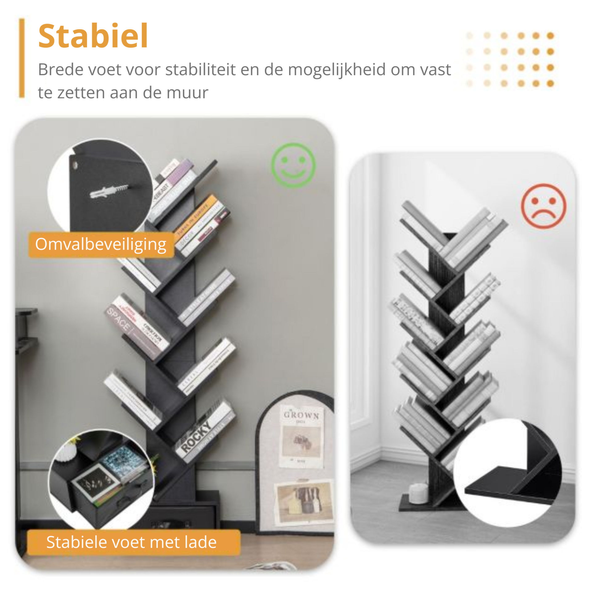 Boekenkast met 8 schappen in zwart, 38x22x150cm | Zenzee