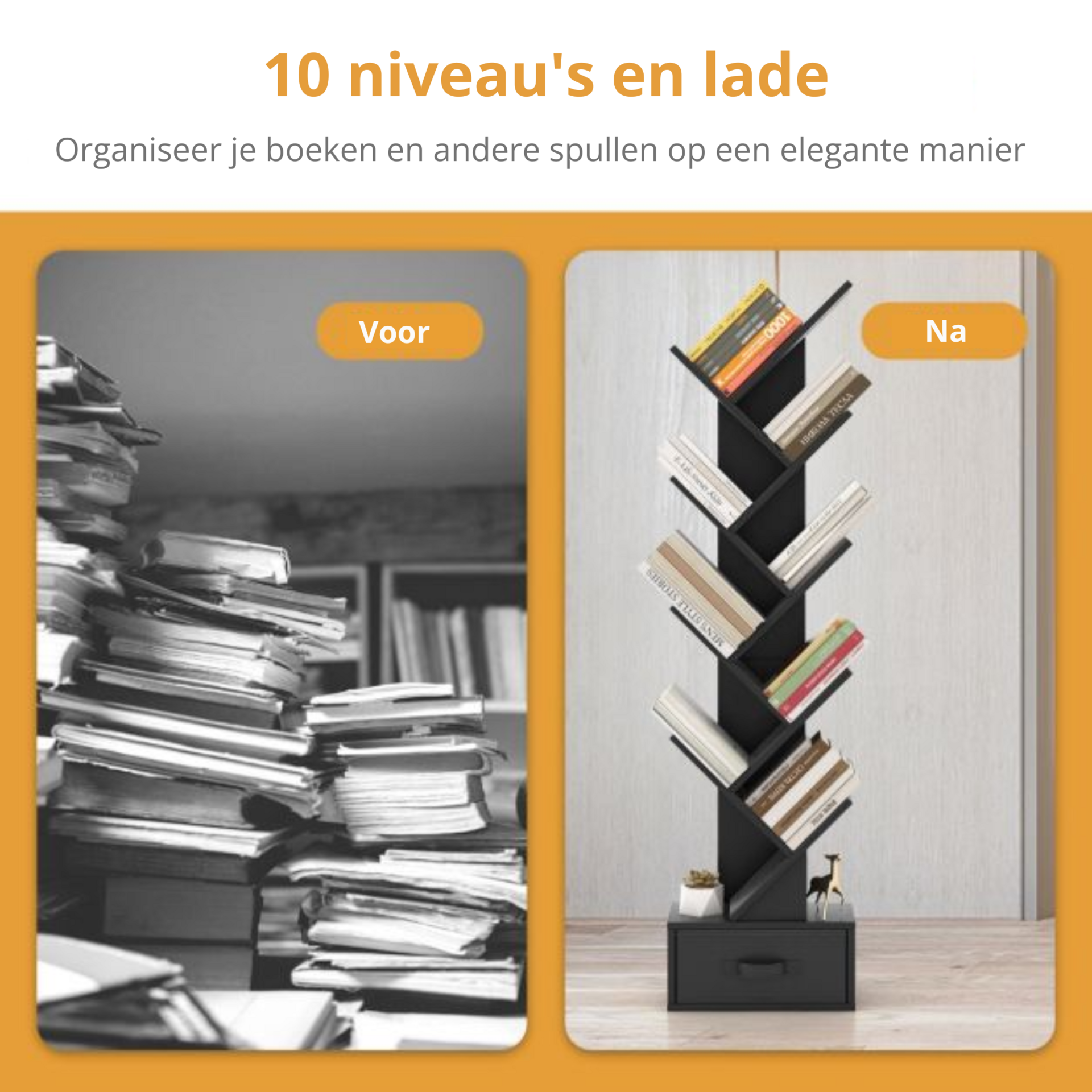 Boekenkast met 8 schappen in zwart, 38x22x150cm | Zenzee