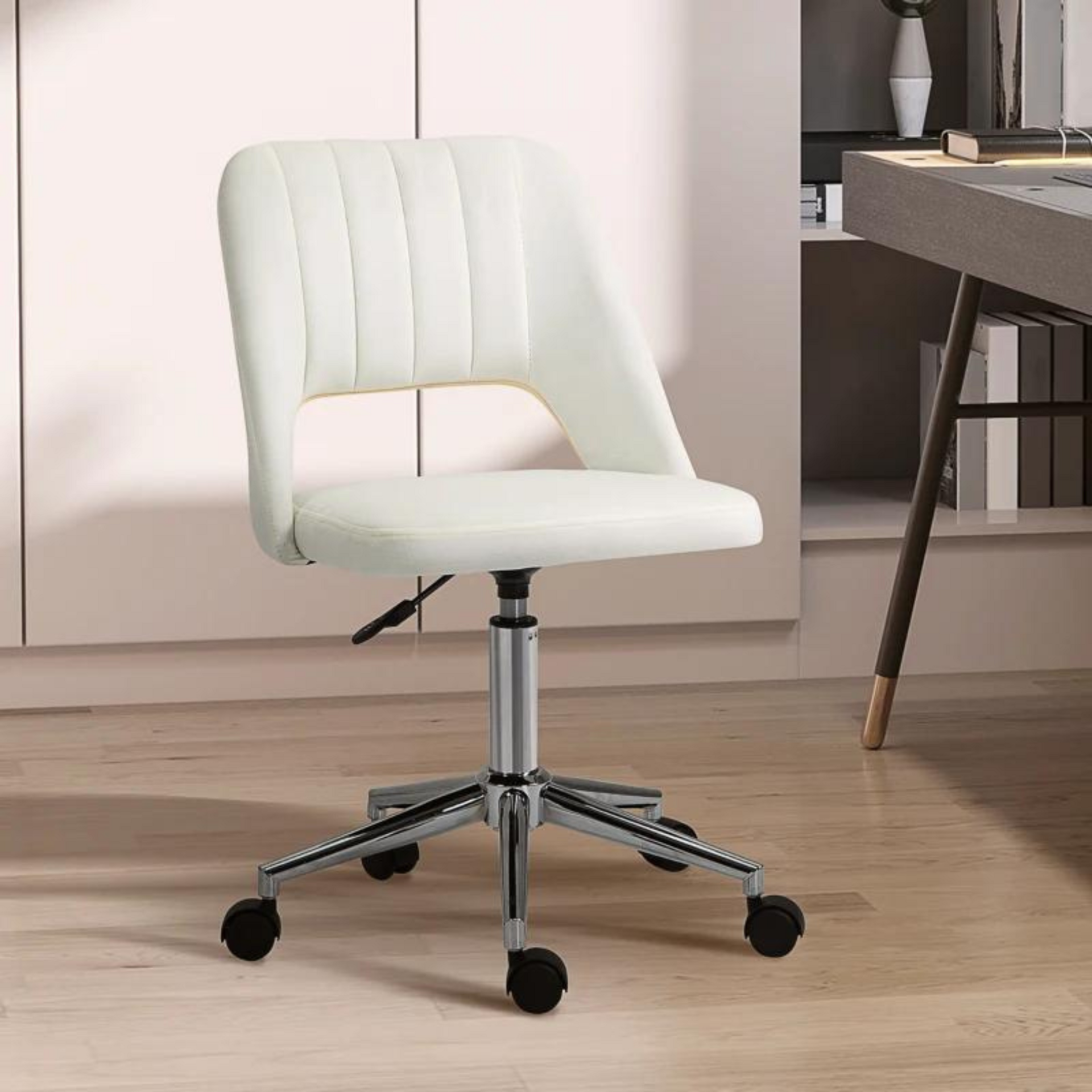 Minimalistische witte bureaustoel – verstelbaar en stijlvol design