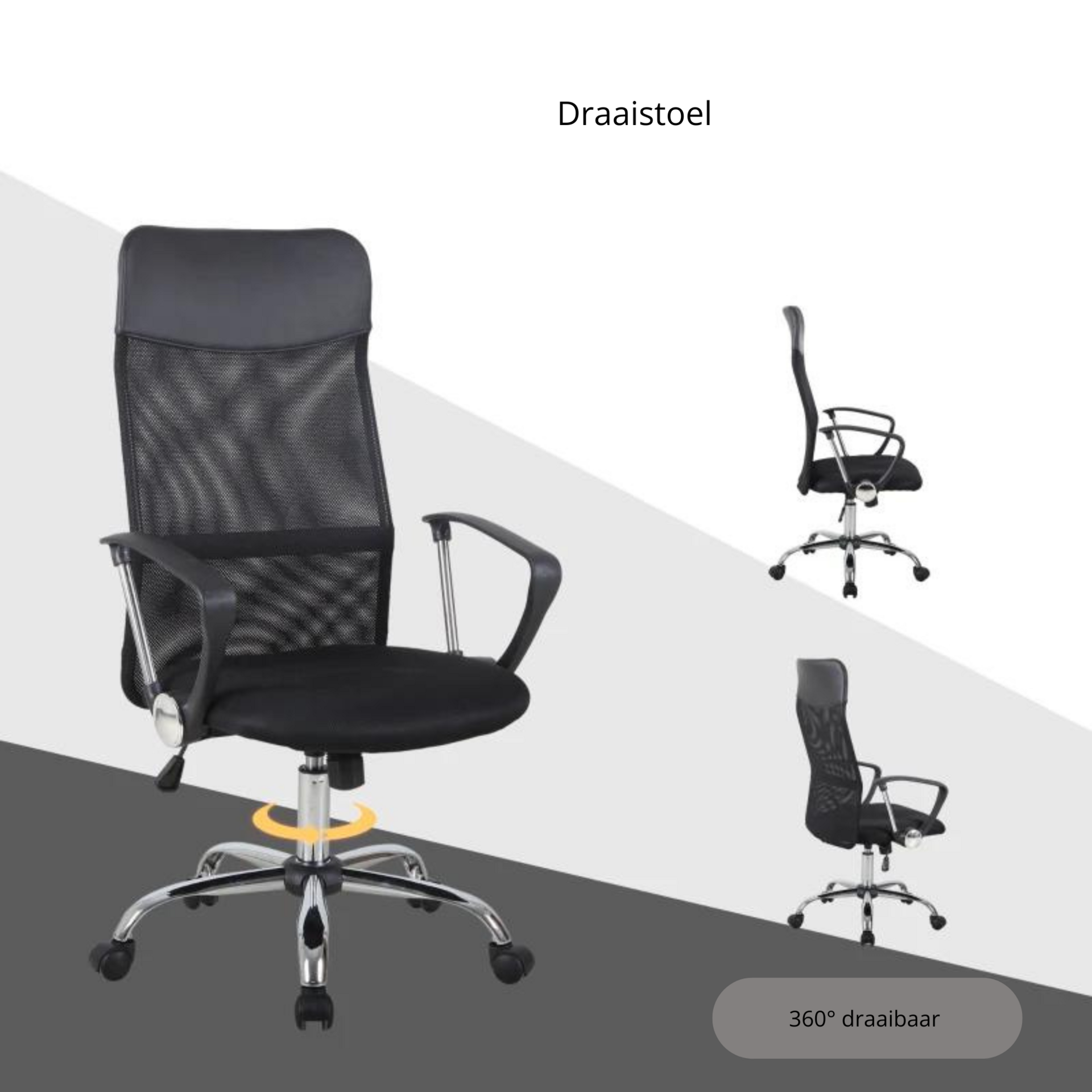 Ergonomische bureaustoel – zwart mesh met verstelbare zithoogte