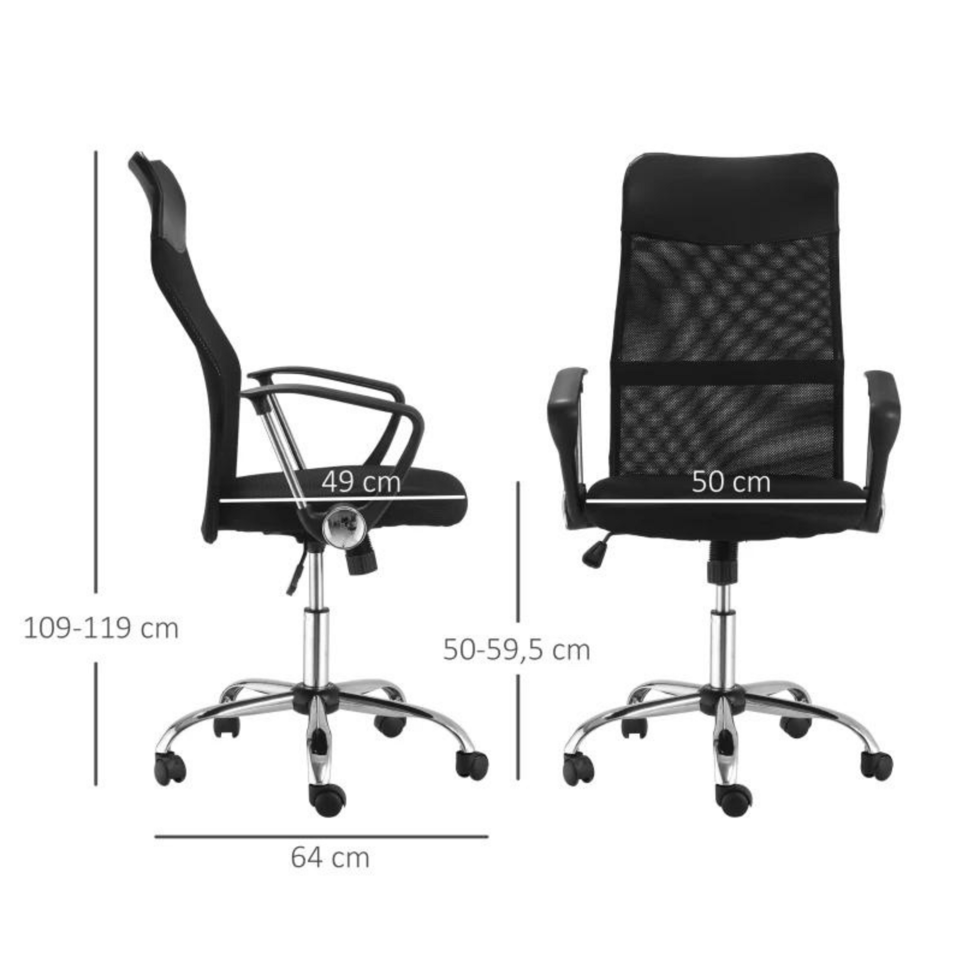 Ergonomische bureaustoel – zwart mesh met verstelbare zithoogte