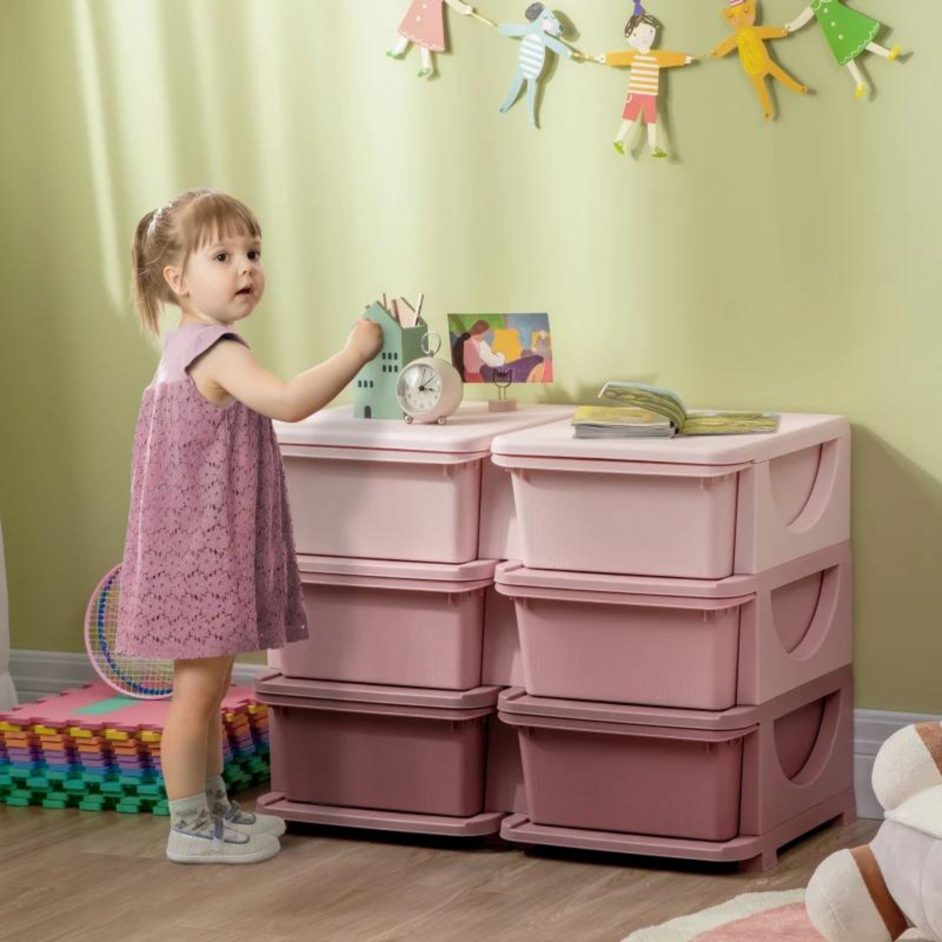 Roze speelgoed organizer – 6 lades, 3 lagen, kindvriendelijk ontwerp| Zenzee