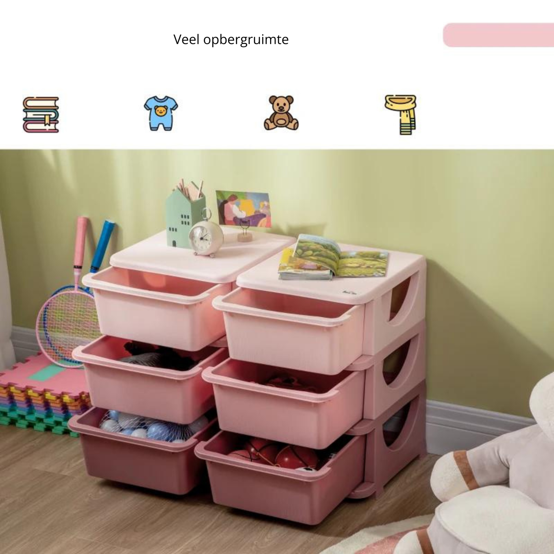 Roze speelgoed organizer – 6 lades, 3 lagen, kindvriendelijk ontwerp| Zenzee