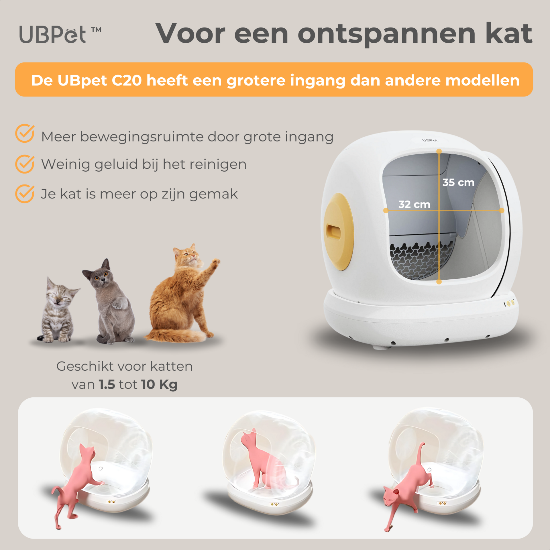 UBPet C20 automatische kattenbak – met app-bediening en dubbele geurverwijdering