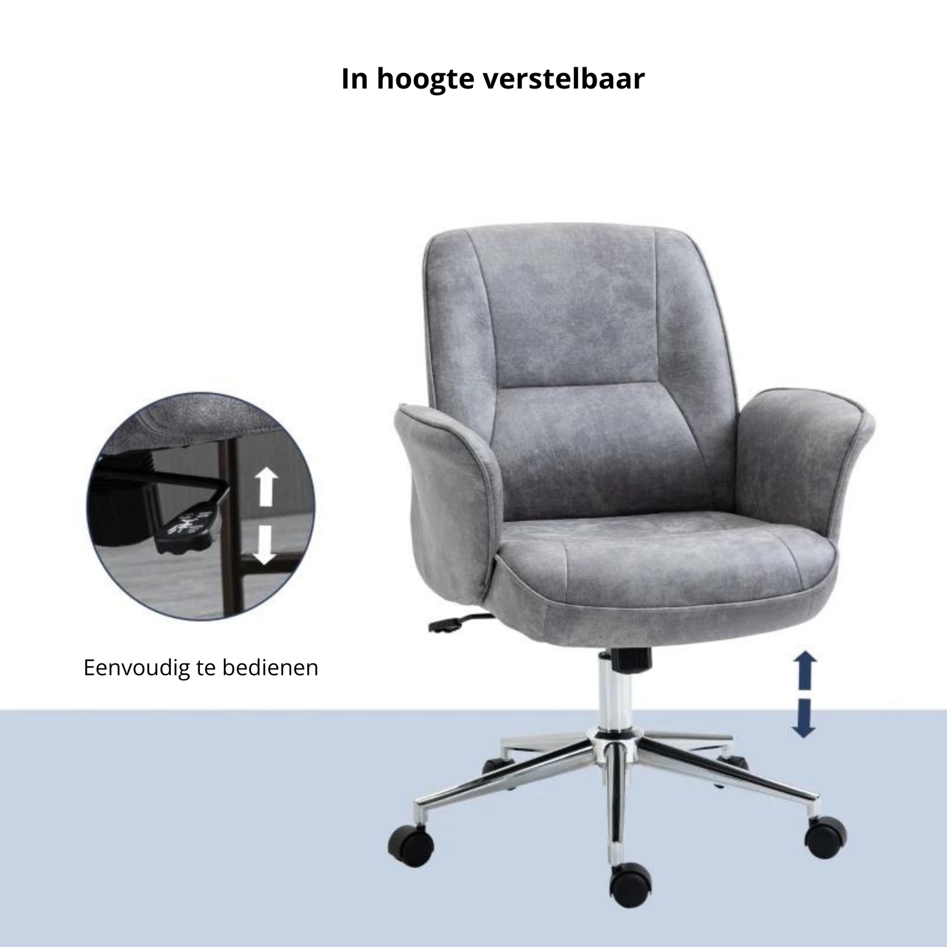Grijze draaifauteuil bureaustoel – kunstleer met wipfunctie en verstelbare zithoogte