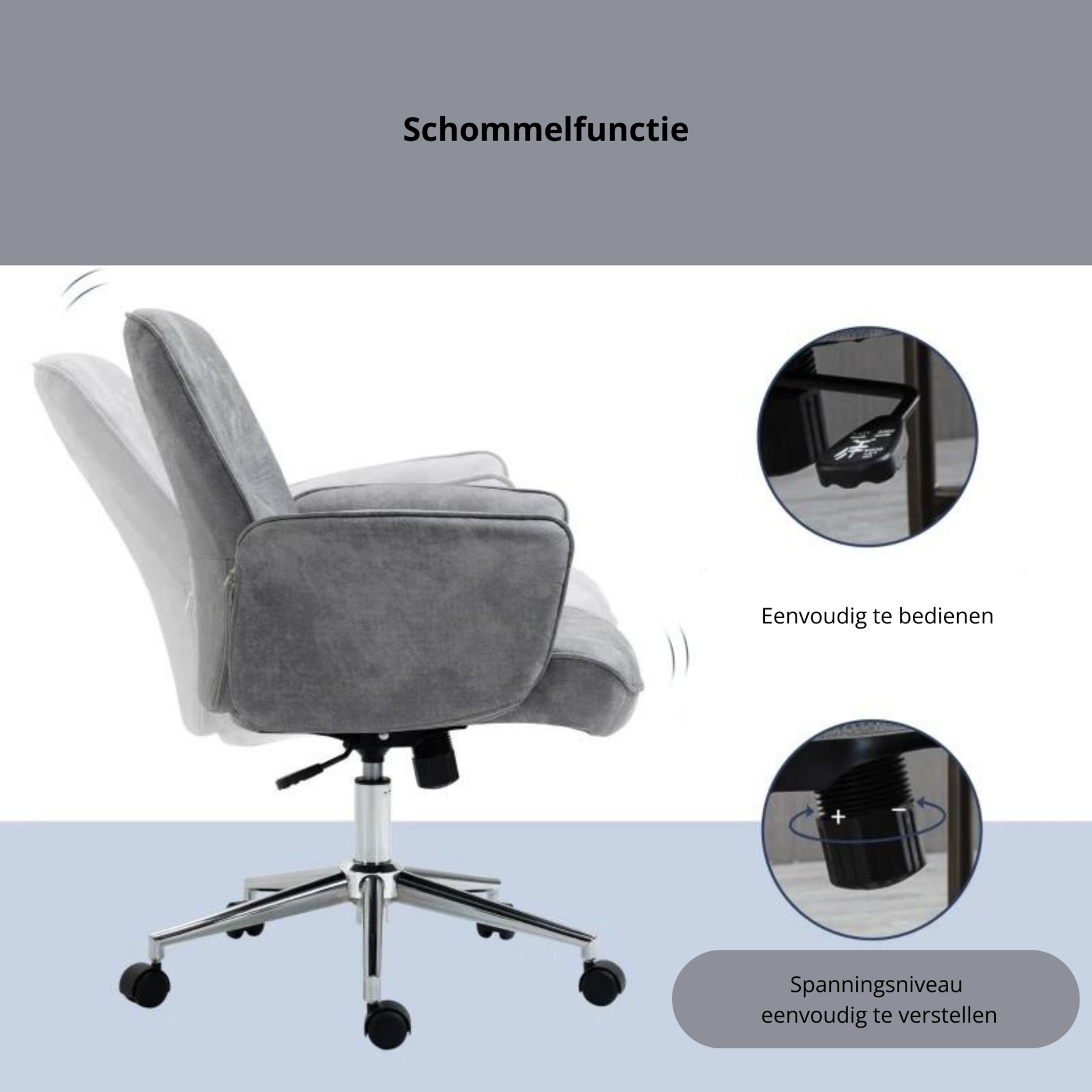 Grijze draaifauteuil bureaustoel – kunstleer met wipfunctie en verstelbare zithoogte