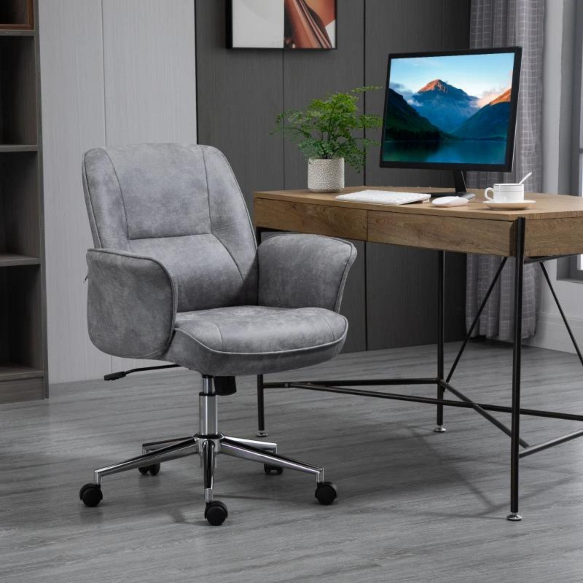 Grijze draaifauteuil bureaustoel – kunstleer met wipfunctie en verstelbare zithoogte
