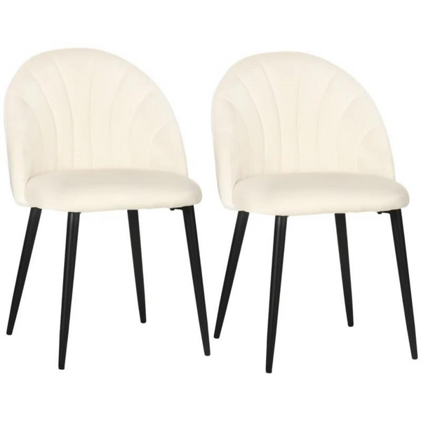 Set van 2 eetkamerstoelen – fluweelachtig crème met zwarte poten