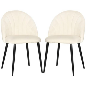 Set van 2 eetkamerstoelen – fluweelachtig crème met zwarte poten, comfortabel en stijlvol voor elk interieur