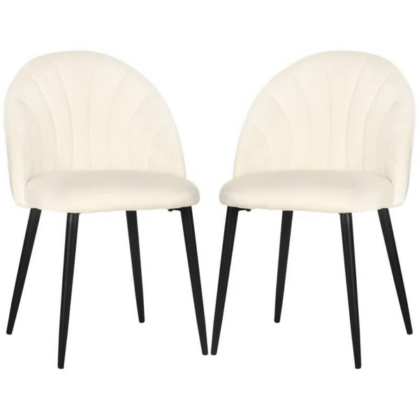 Set van 2 eetkamerstoelen – fluweelachtig crème met zwarte poten