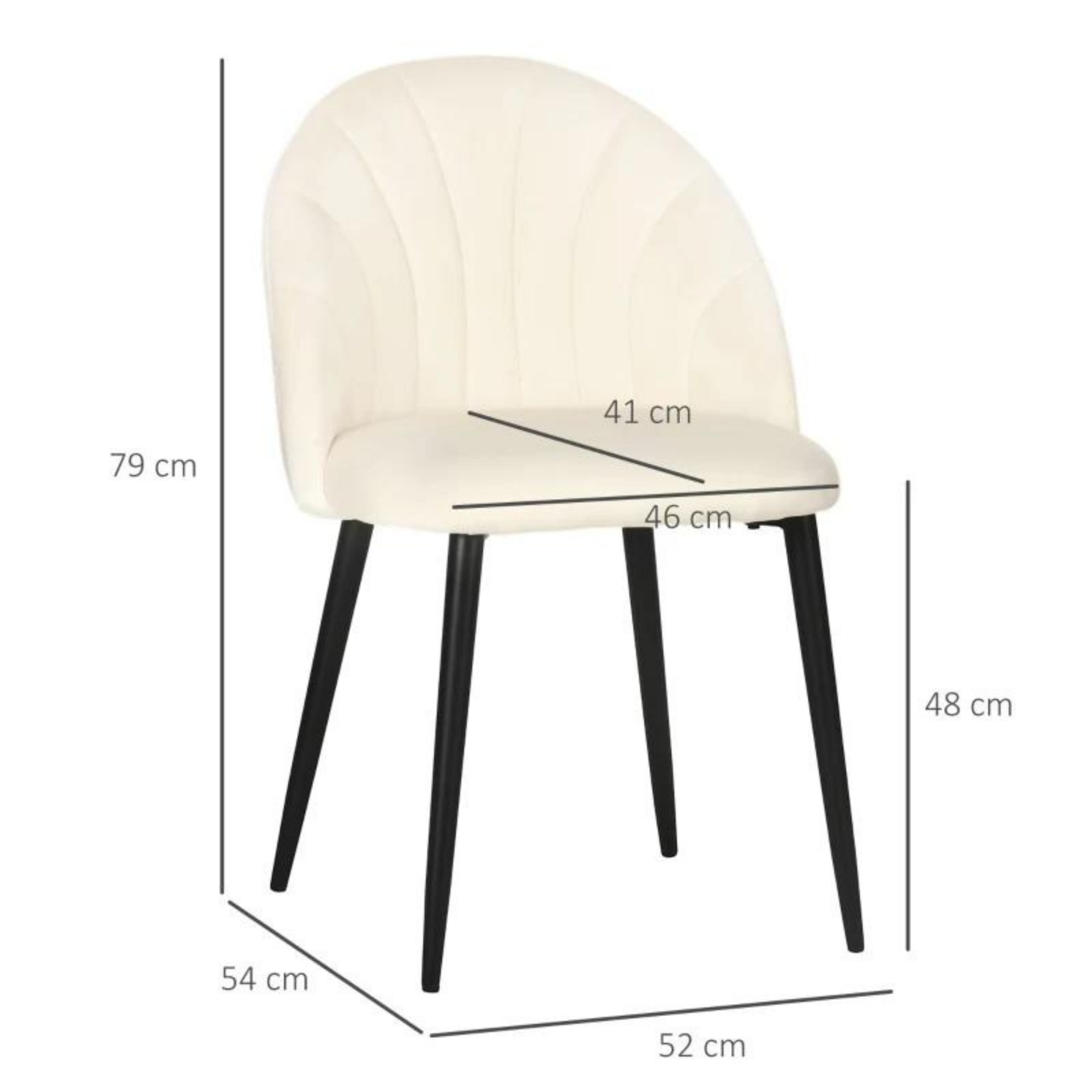 Set van 2 eetkamerstoelen – fluweelachtig crème met zwarte poten