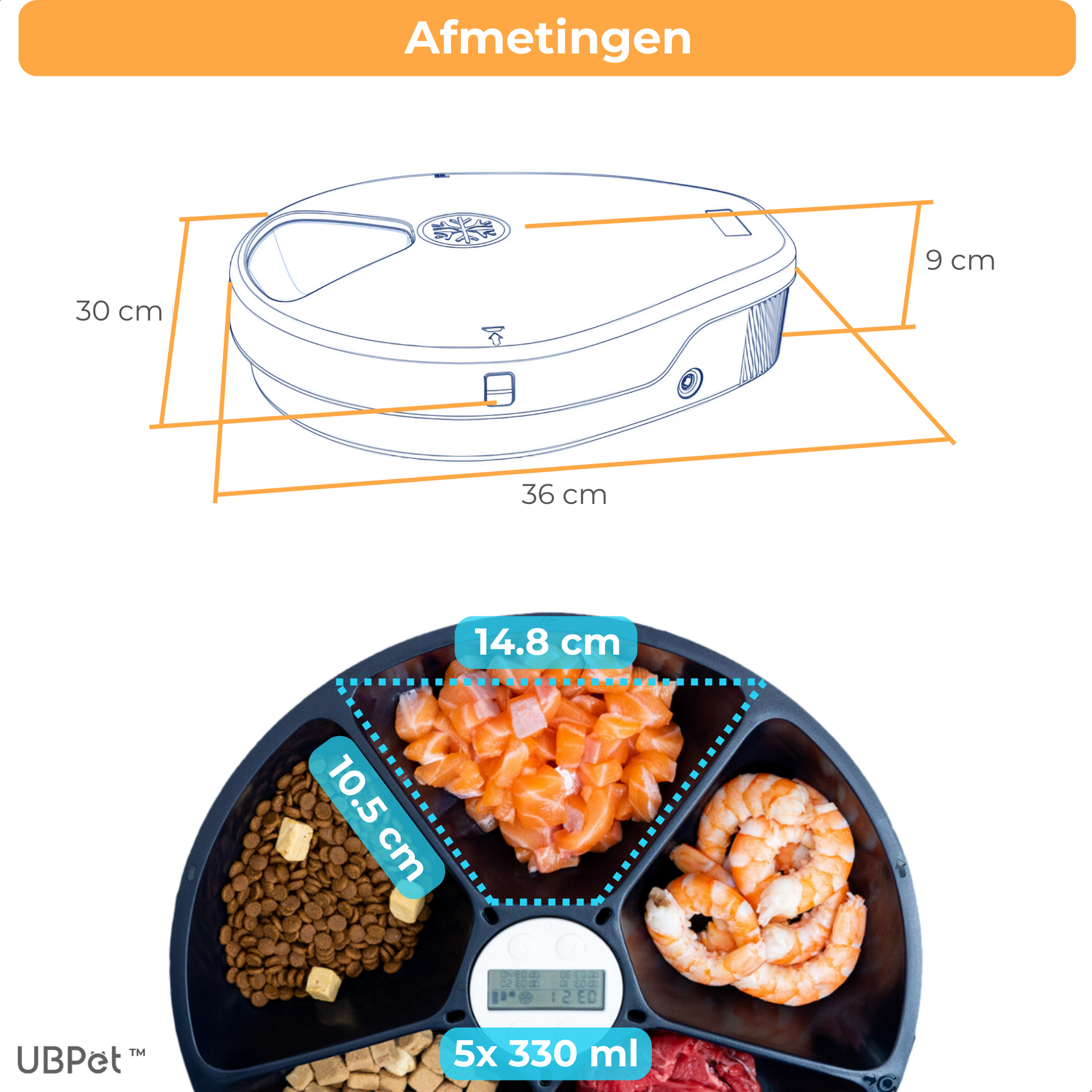 UBpet F10 automatische voerbak – met koeling en 5 compartimenten