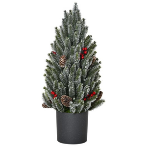 Kunstkerstboom 47 cm – met sneeuw, dennenappels en rode bessen in pot met realistisch design voor sfeervolle kerstdecoratie
