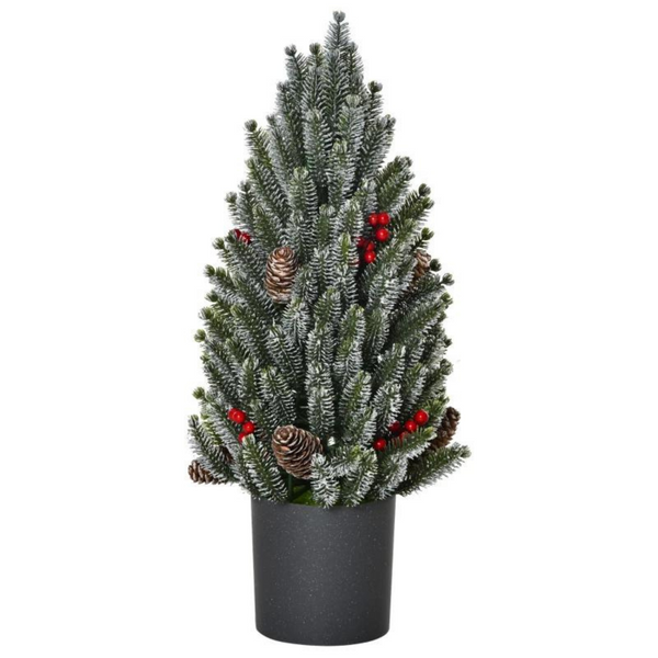 Kunstkerstboom 47 cm – met sneeuw, dennenappels en rode bessen