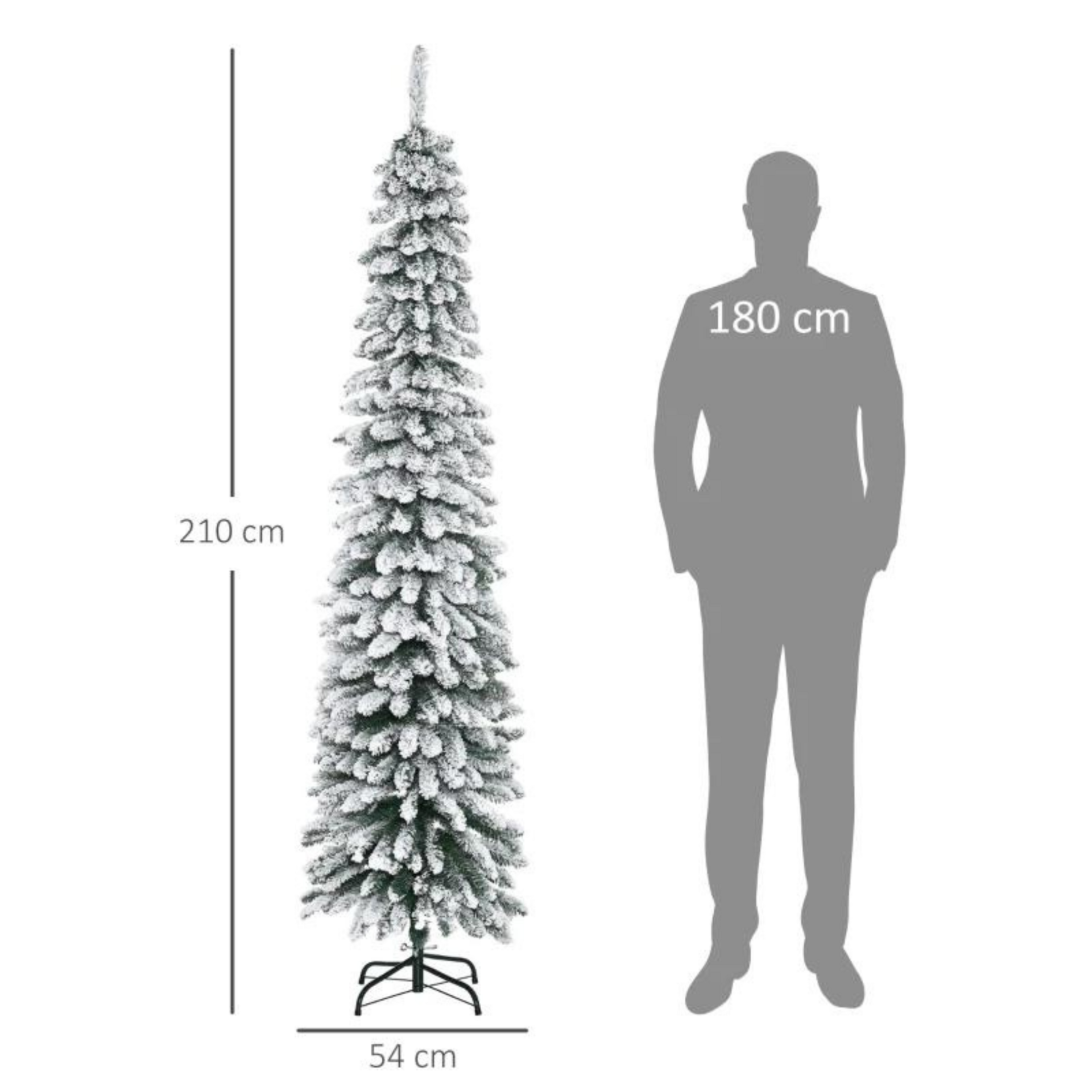 Smalle kunstkerstboom 210 cm – pencil tree met sneeuwaccenten