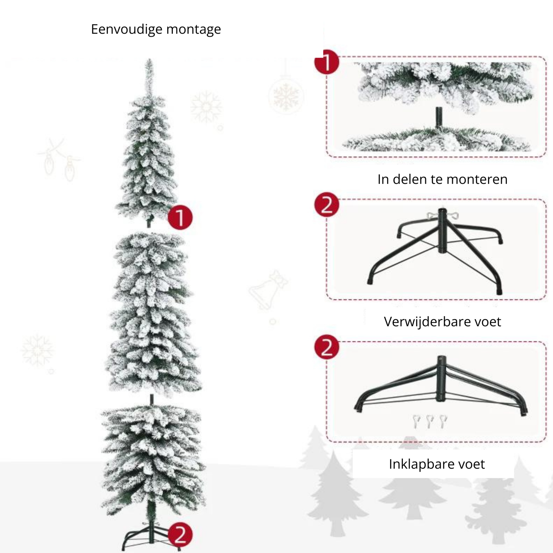 Smalle kunstkerstboom 210 cm – pencil tree met sneeuwaccenten